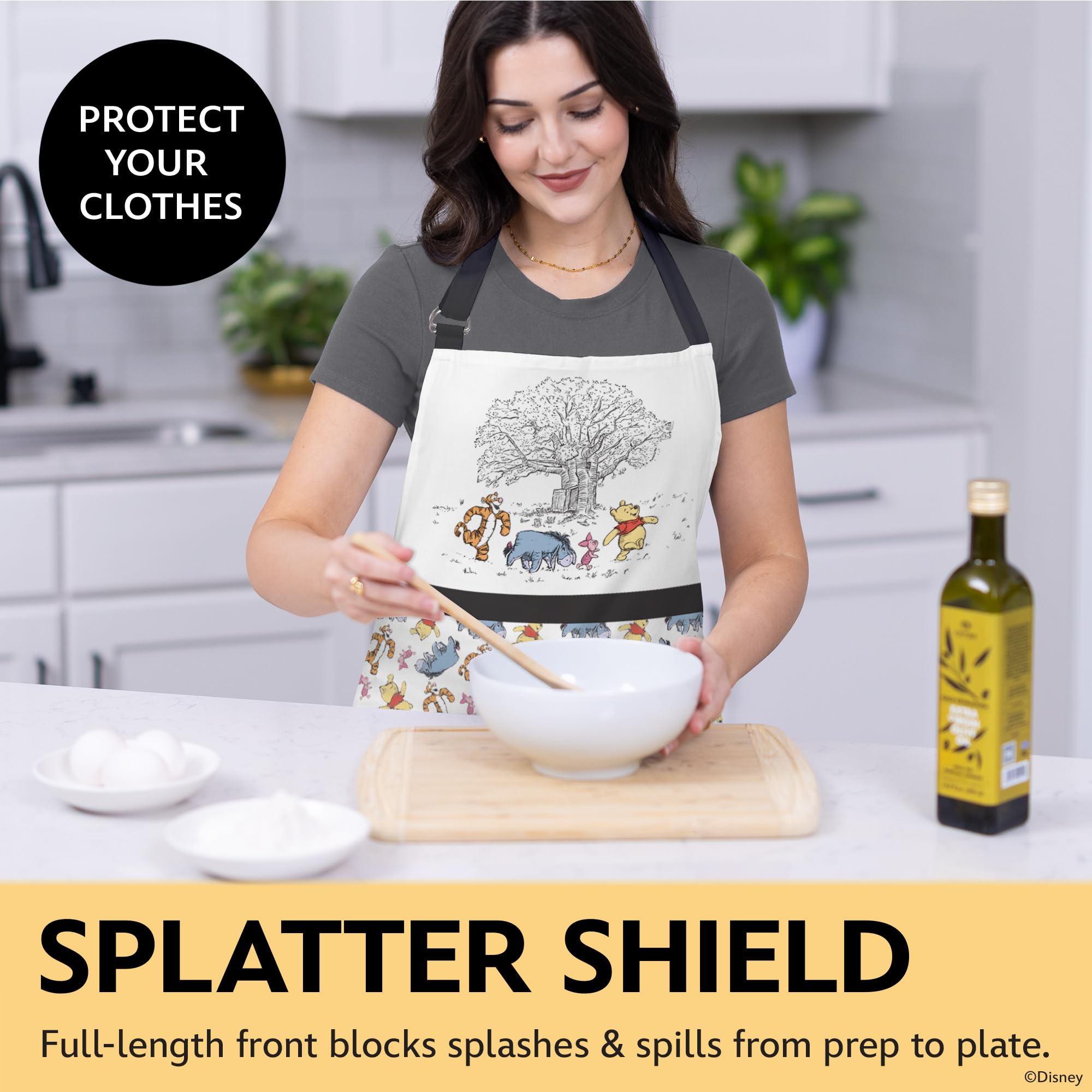 Best Brands Disney Apron & Oven Mitts Set – 3 Piece Bundle with 1 Cotton Kitchen Apron for Cooking & 2 Heat Resistant Pot Holders - Image 4