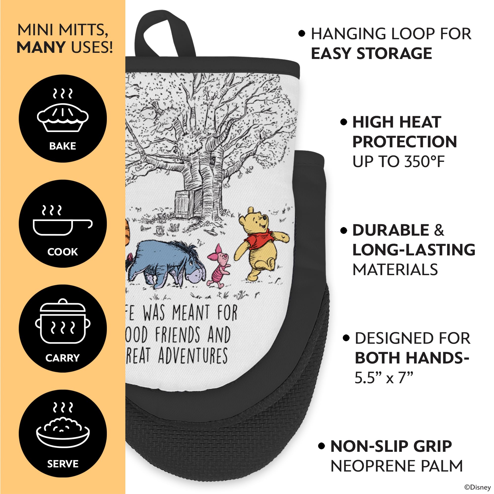 Best Brands Disney Apron & Oven Mitts Set – 3 Piece Bundle with 1 Cotton Kitchen Apron for Cooking & 2 Heat Resistant Pot Holders - Image 5