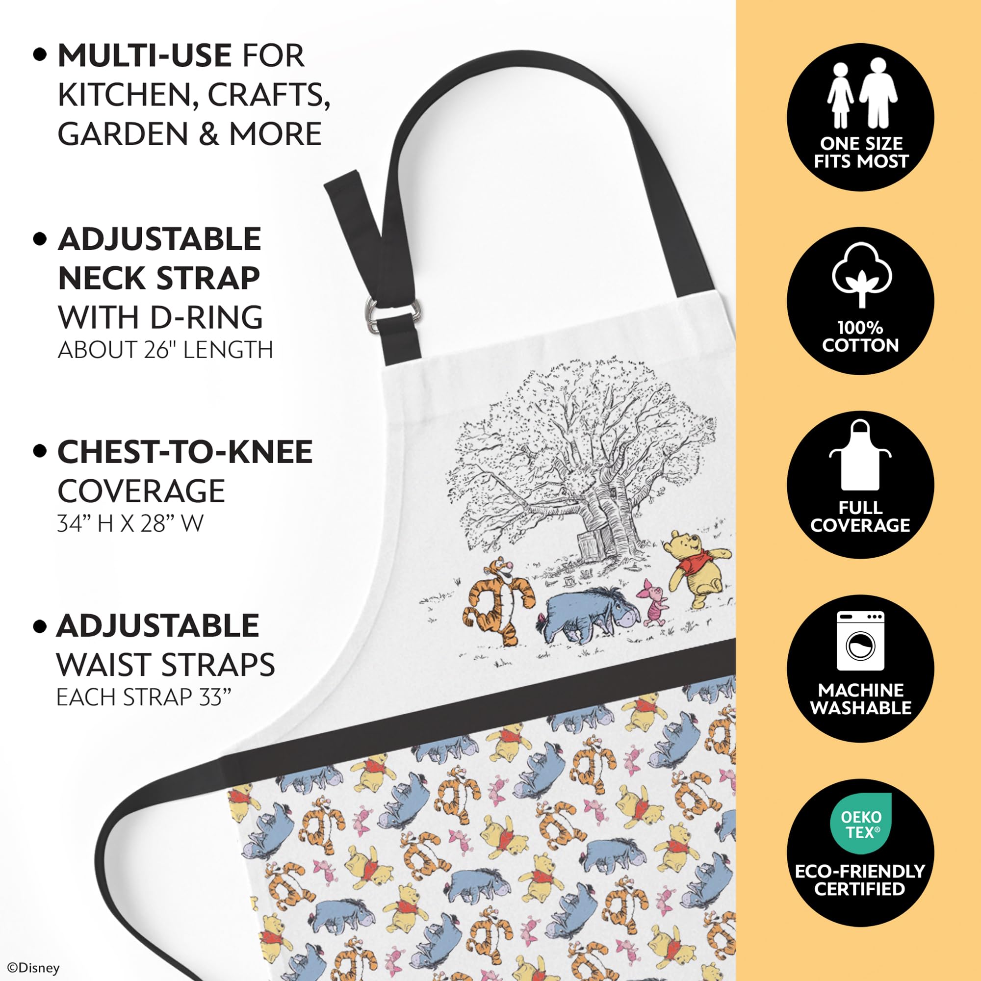 Best Brands Disney Apron & Oven Mitts Set – 3 Piece Bundle with 1 Cotton Kitchen Apron for Cooking & 2 Heat Resistant Pot Holders - Image 6