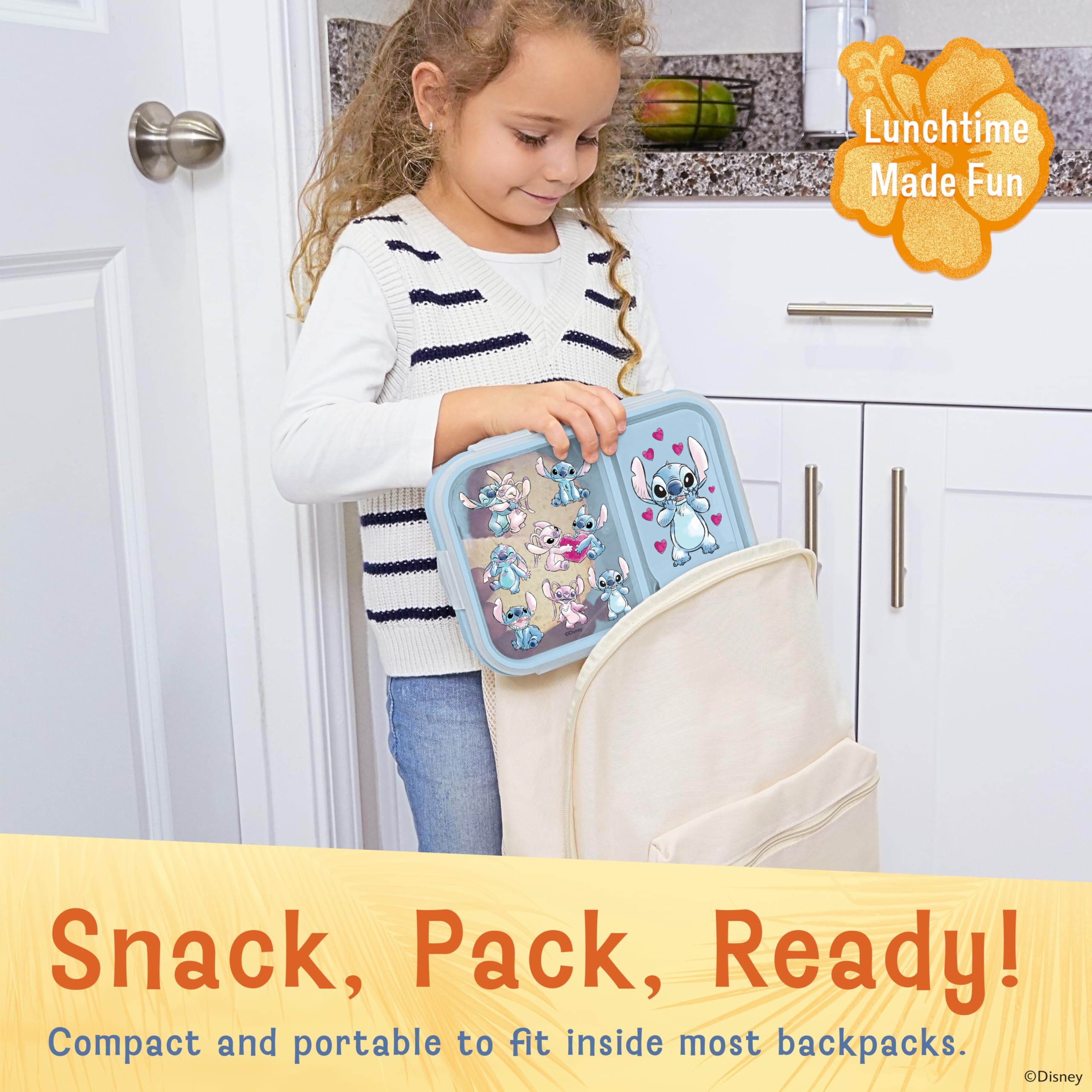 Best Brands Disney Bento Box– Leak-Proof Kids Lunch Box with Divided Compartments & Detachable Spork - Mickey & Minnie, Stitch, & Winnie the Pooh BPA Free Bento Box - Image 3