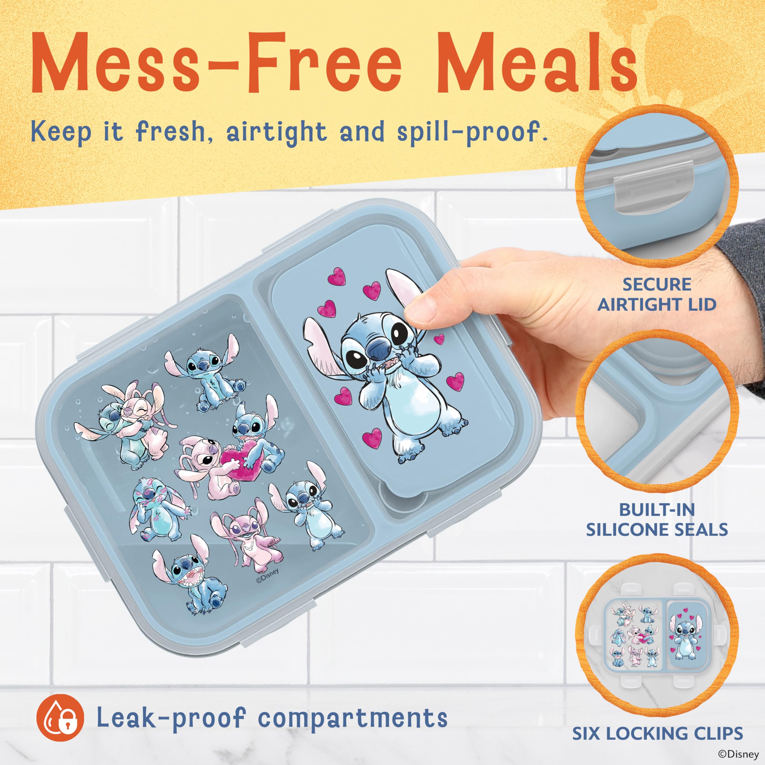 Best Brands Disney Bento Box– Leak-Proof Kids Lunch Box with Divided Compartments & Detachable Spork - Mickey & Minnie, Stitch, & Winnie the Pooh BPA Free Bento Box - Image 4