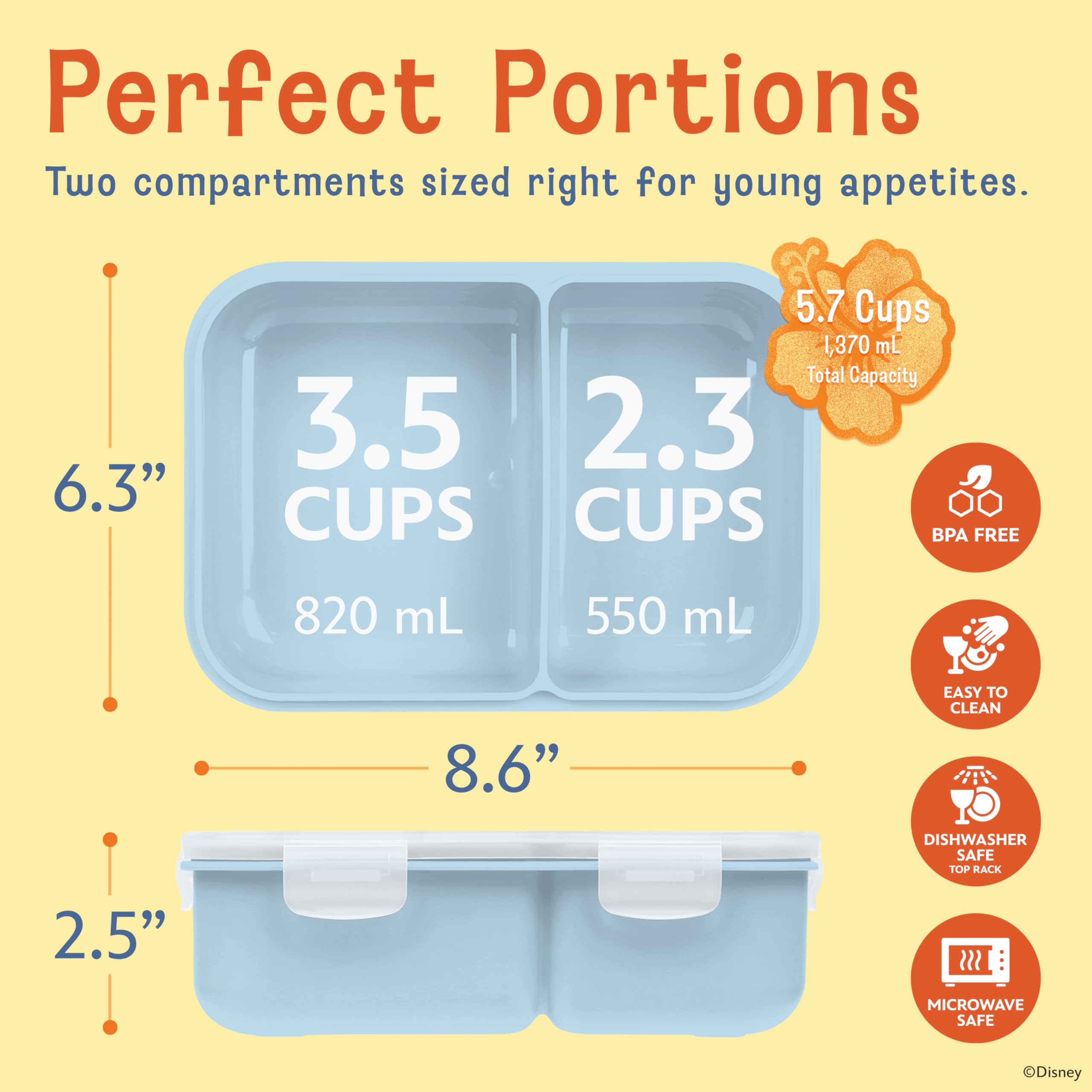 Best Brands Disney Bento Box– Leak-Proof Kids Lunch Box with Divided Compartments & Detachable Spork - Mickey & Minnie, Stitch, & Winnie the Pooh BPA Free Bento Box - Image 6