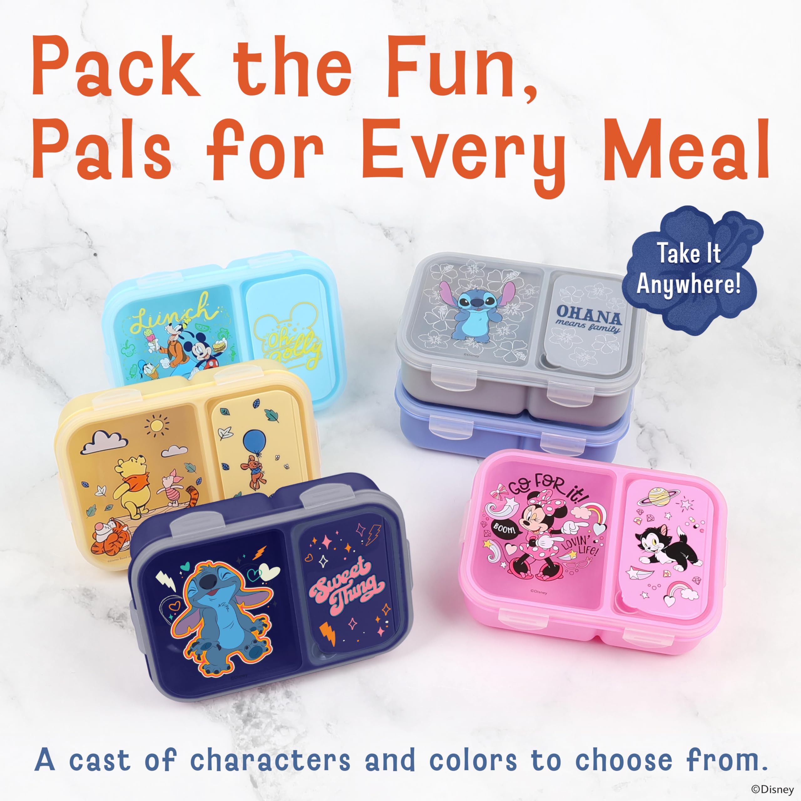 Best Brands Disney Bento Box– Leak-Proof Kids Lunch Box with Divided Compartments & Detachable Spork - Mickey & Minnie, Stitch, & Winnie the Pooh BPA Free Bento Box - Image 7