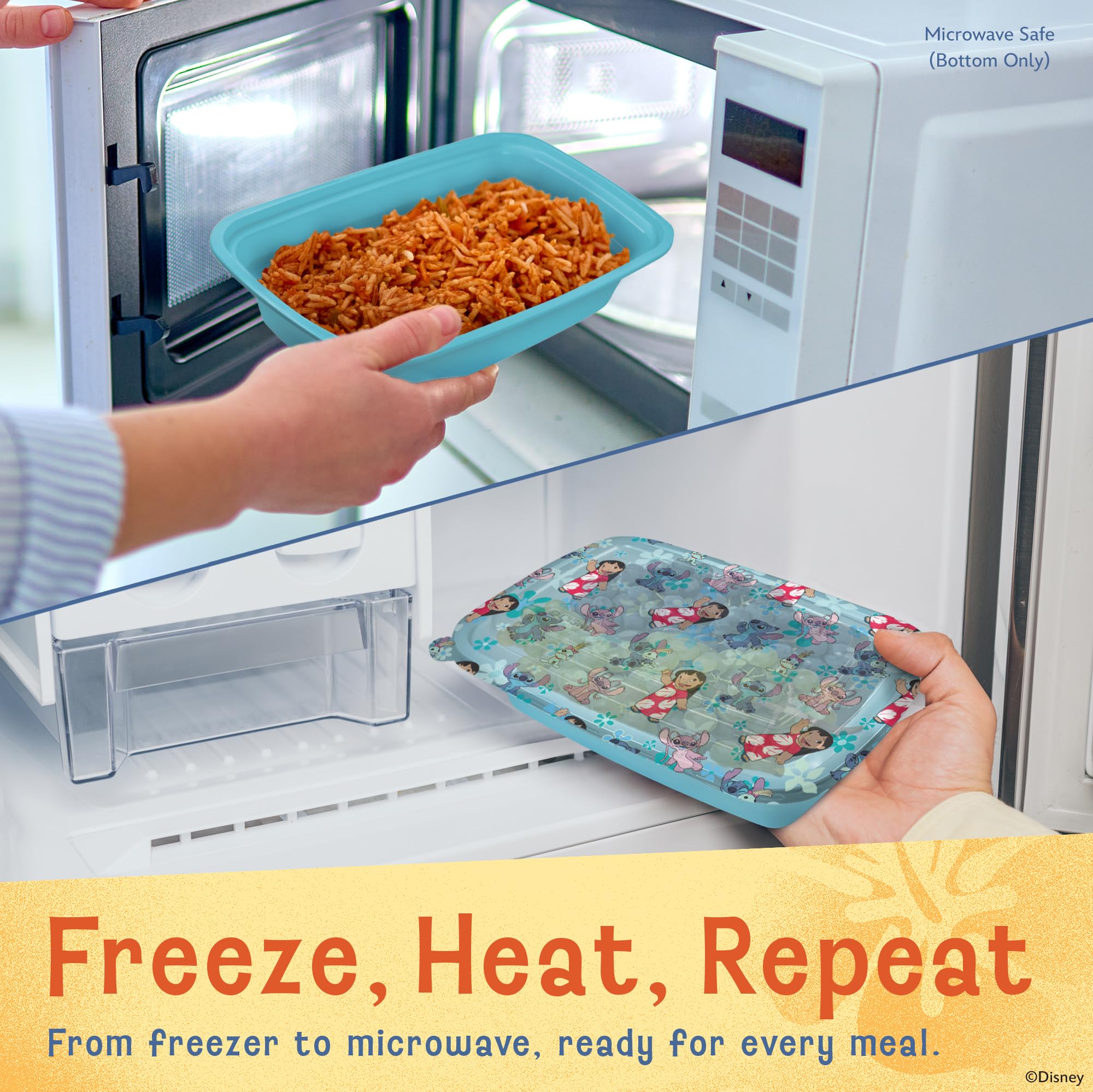 Best Brands Disney Meal Prep Containers - 20-Piece Reusable Food Containers with Lids - Freezer, Microwave & Dishwasher Safe - Featuring Mickey & Minnie, Lilo & Stitch - 33.8 Oz To Go Food Containers - Image 5