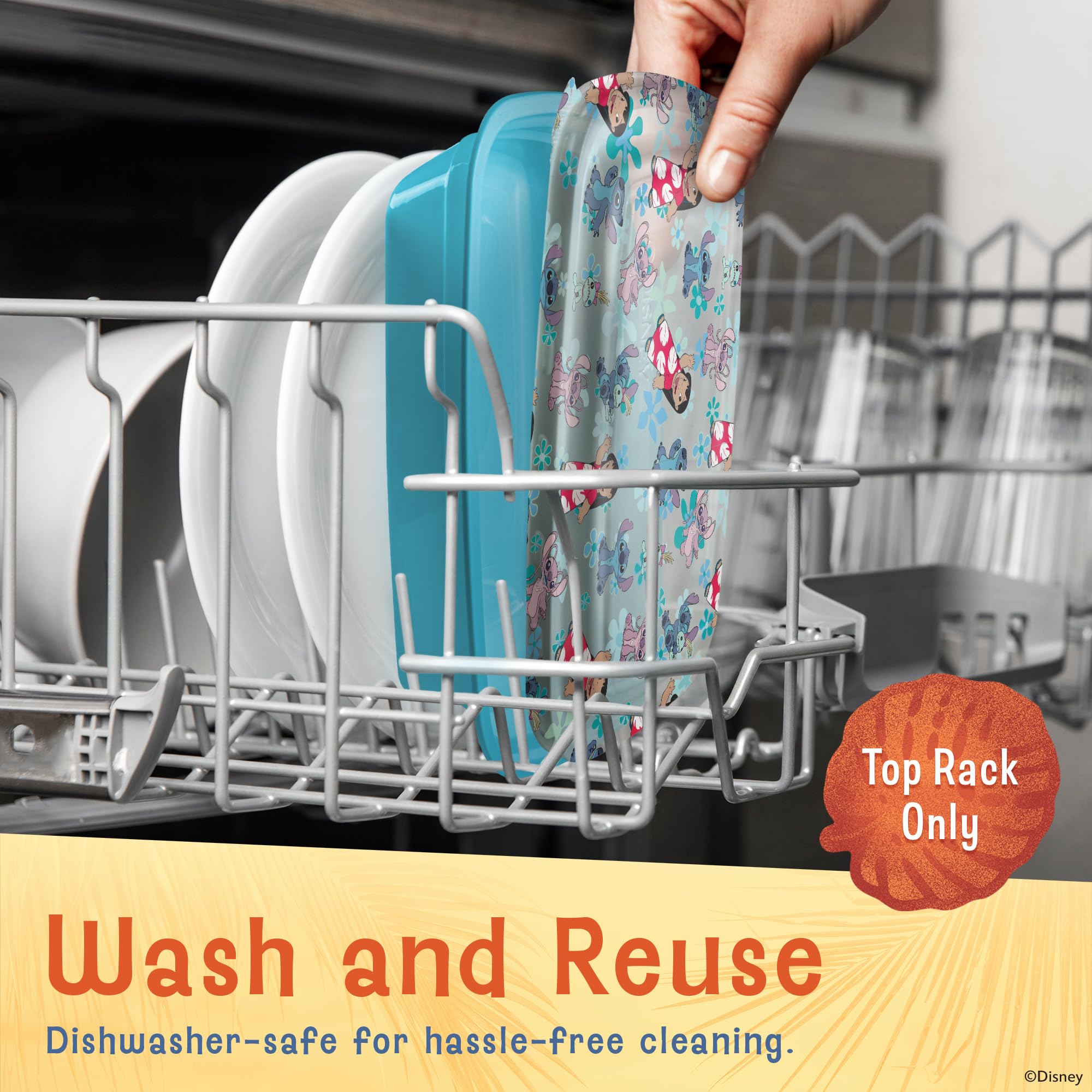 Best Brands Disney Meal Prep Containers - 20-Piece Reusable Food Containers with Lids - Freezer, Microwave & Dishwasher Safe - Featuring Mickey & Minnie, Lilo & Stitch - 33.8 Oz To Go Food Containers - Image 6