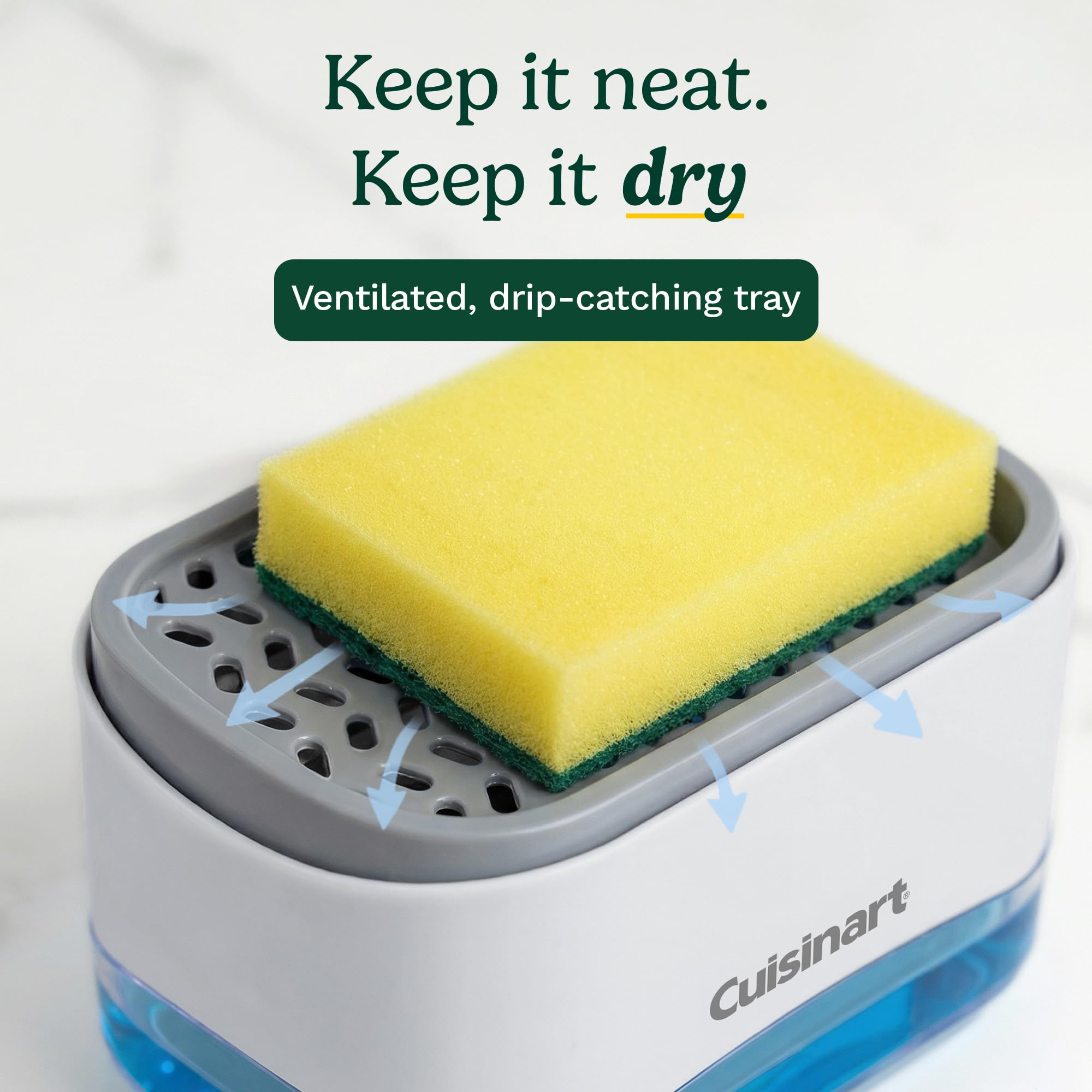 Cuisinart 2-in-1 Dish Soap Dispenser with Sponge Holder and Sponge for Kitchen Sink – Soap Pump Organizer Set with Tray, Countertop Caddy for Dishes, Dishwashing Liquid Dispenser, Sink Essentials - Image 3