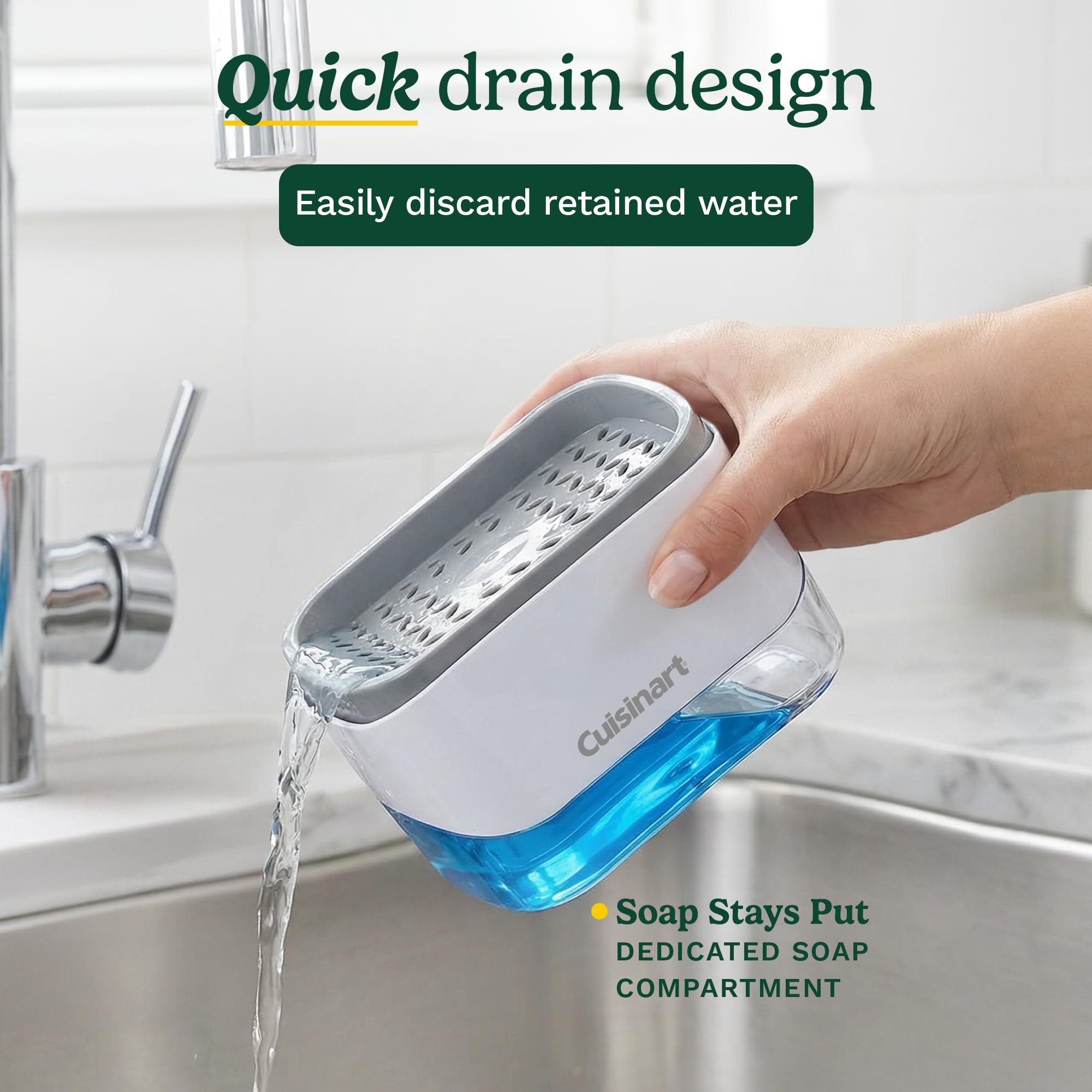 Cuisinart 2-in-1 Dish Soap Dispenser with Sponge Holder and Sponge for Kitchen Sink – Soap Pump Organizer Set with Tray, Countertop Caddy for Dishes, Dishwashing Liquid Dispenser, Sink Essentials - Image 8