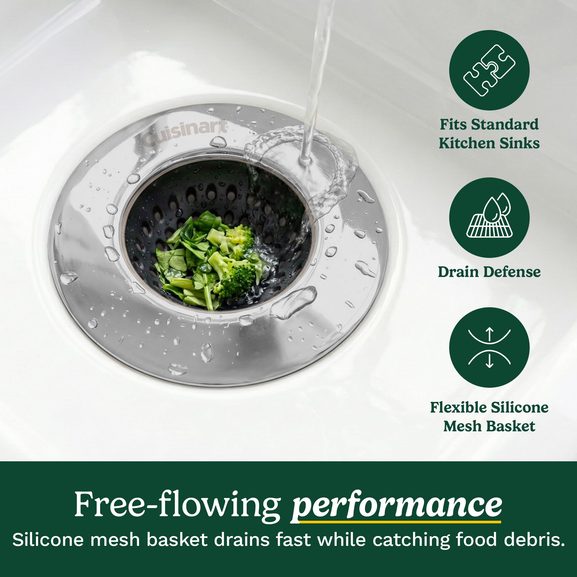 Cuisinart 2 Piece Sink Set – Sink Drain Strainer with Stainless Steel Rim & Silicone Mesh Base & Sponge Holder for Kitchen Sink, Metal Caddy with Triple Suction Cups, Daily Kitchen Essentials - Image 3