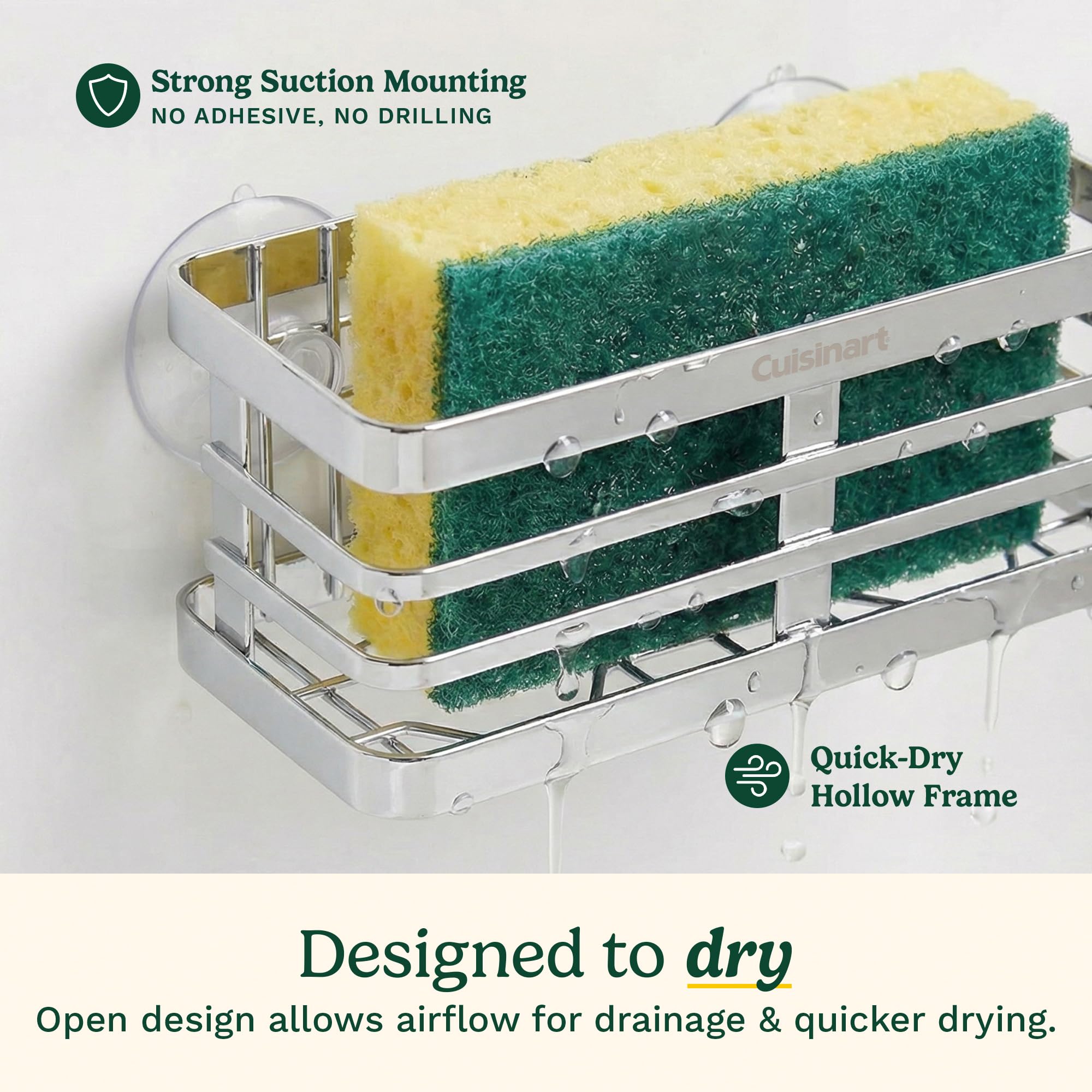 Cuisinart 2 Piece Sink Set – Sink Drain Strainer with Stainless Steel Rim & Silicone Mesh Base & Sponge Holder for Kitchen Sink, Metal Caddy with Triple Suction Cups, Daily Kitchen Essentials - Image 4