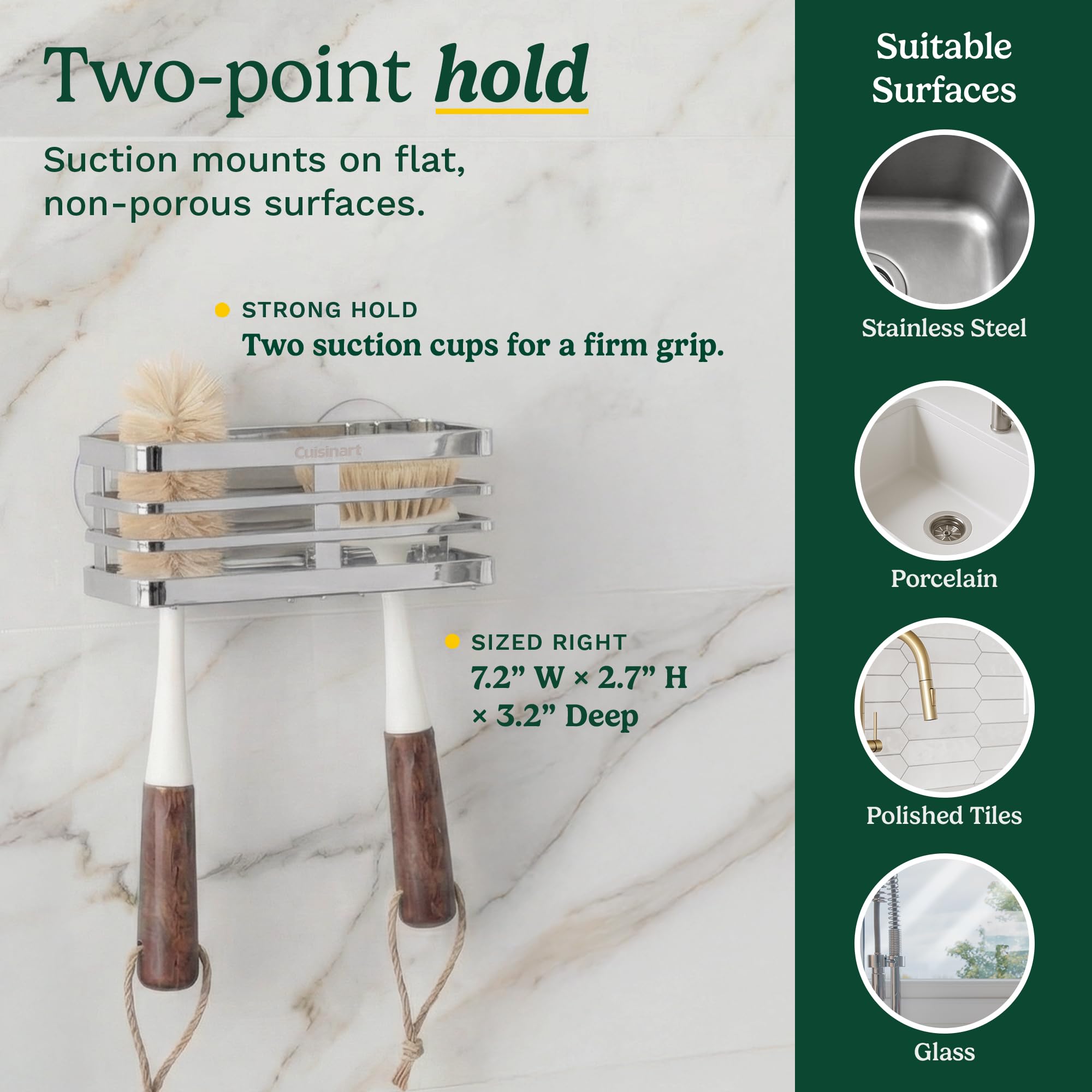 Cuisinart 2 Piece Sink Set – Sink Drain Strainer with Stainless Steel Rim & Silicone Mesh Base & Sponge Holder for Kitchen Sink, Metal Caddy with Triple Suction Cups, Daily Kitchen Essentials - Image 6