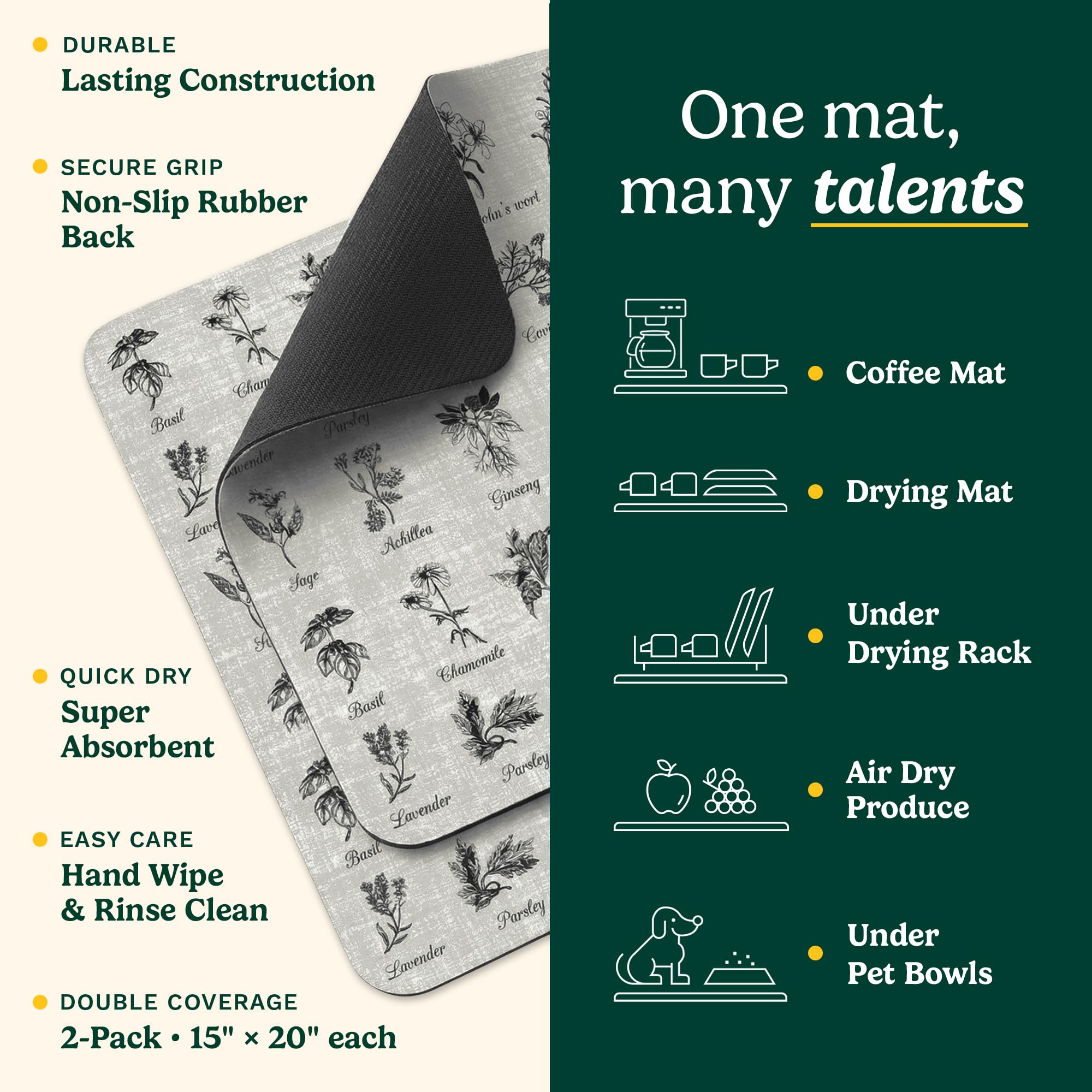 Cuisinart Coffee Mat for Countertop (2 Pack)–Quick-Dry Absorbent Coffee Bar Mat for Espresso Machines & Brew Stations, Also Use as a Dish Drying Mat on Kitchen Counter, Non-Slip, Easy Care, 15” x 20” - Image 3