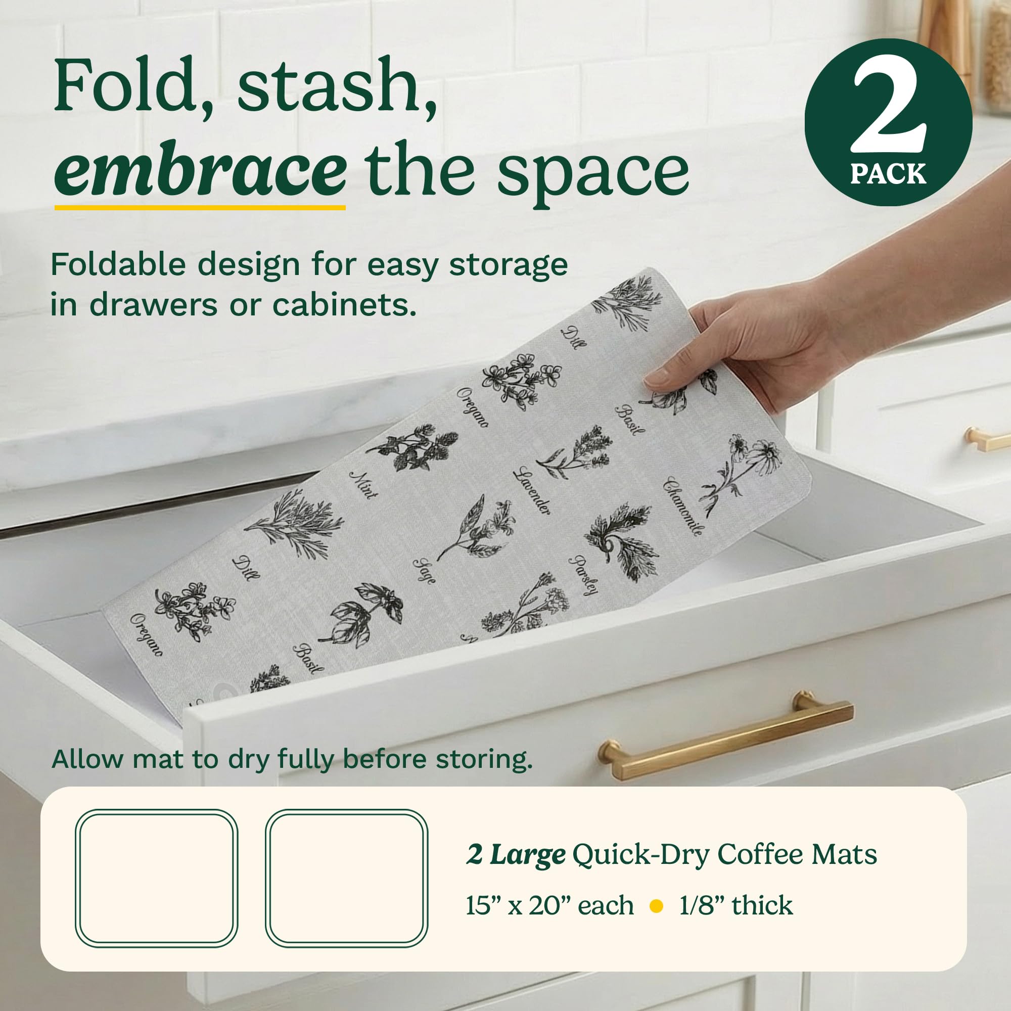 Cuisinart Coffee Mat for Countertop (2 Pack)–Quick-Dry Absorbent Coffee Bar Mat for Espresso Machines & Brew Stations, Also Use as a Dish Drying Mat on Kitchen Counter, Non-Slip, Easy Care, 15” x 20” - Image 6