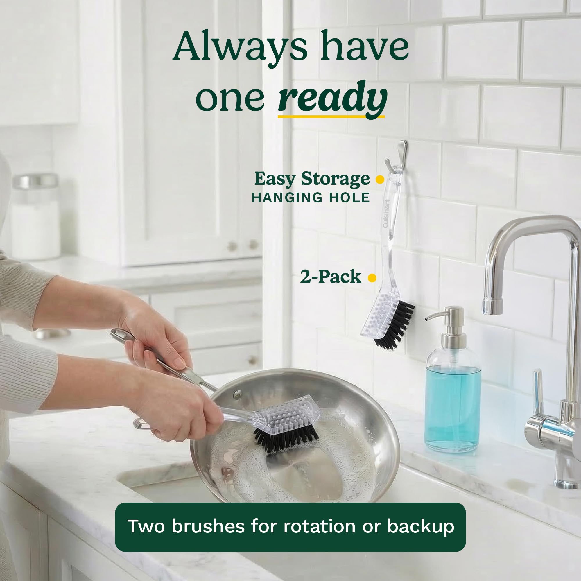 Cuisinart Dish Brush with Handle 2 Pack – Kitchen Scrub Brush for Dishes, Pots & Pans, Non-Scratch Dish Scrubber, Firm Bristles for Sink & Cookware, Comfortable Grip for Everyday Cleaning - Image 6