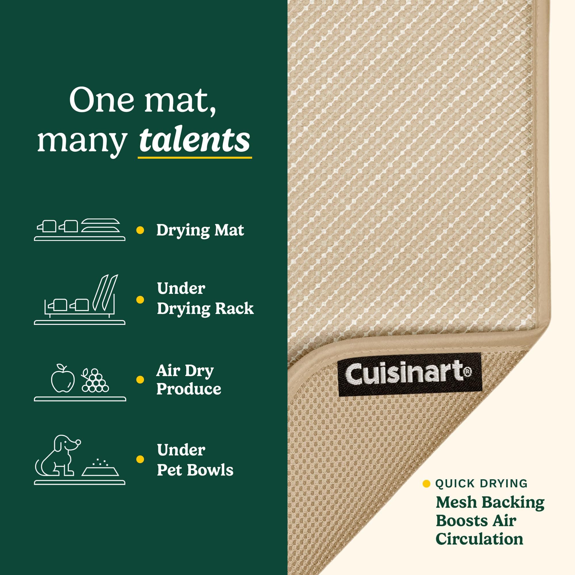 Cuisinart Dish Drying Mats for Kitchen Counter - (2) 16" x 18" Ultra Absorbent Kitchen Dish Drying Mat - Mesh Backing, Foldable, Machine Washable, Fast Drying Dish Mat (Diamond Strings) - Image 3