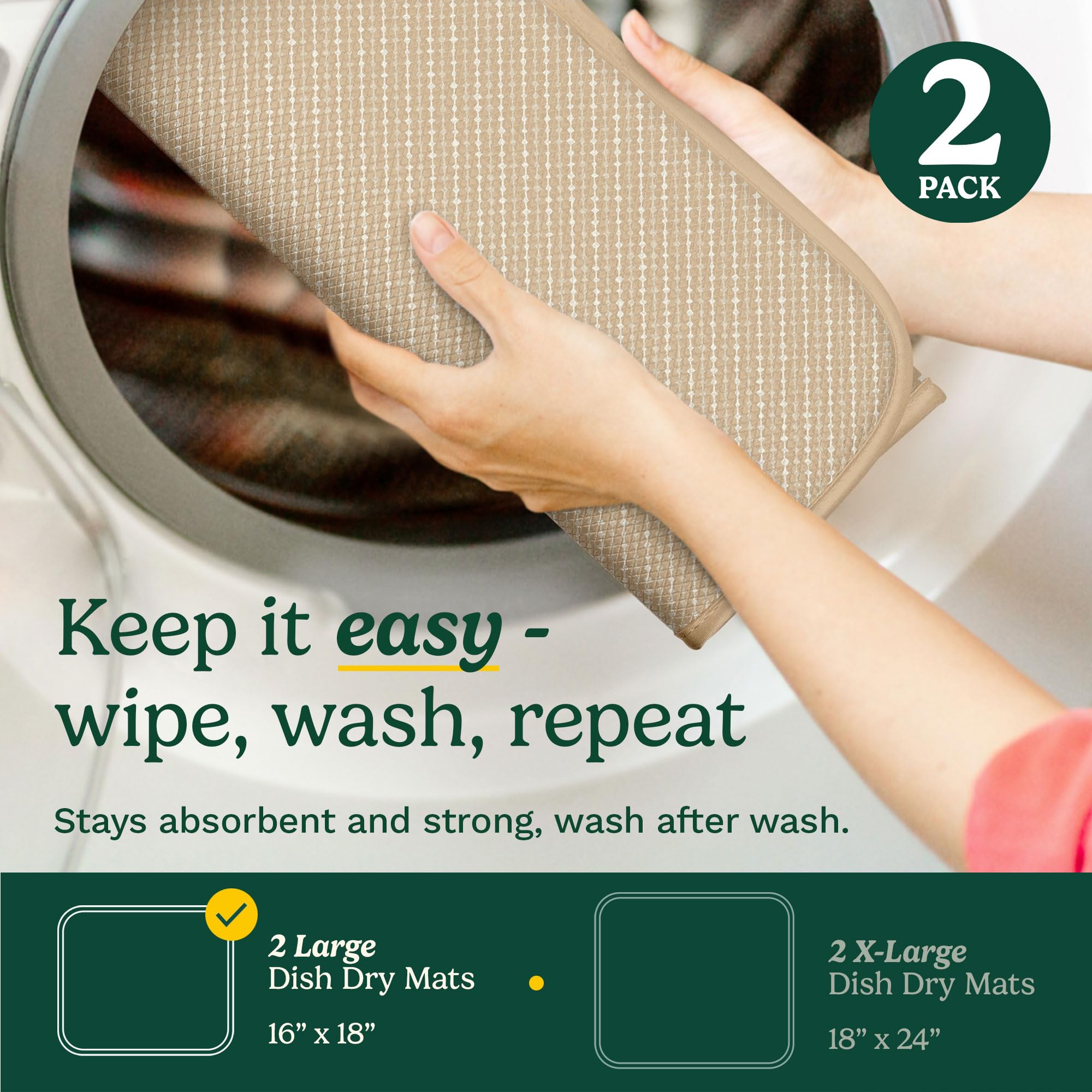 Cuisinart Dish Drying Mats for Kitchen Counter - (2) 16" x 18" Ultra Absorbent Kitchen Dish Drying Mat - Mesh Backing, Foldable, Machine Washable, Fast Drying Dish Mat (Diamond Strings) - Image 6