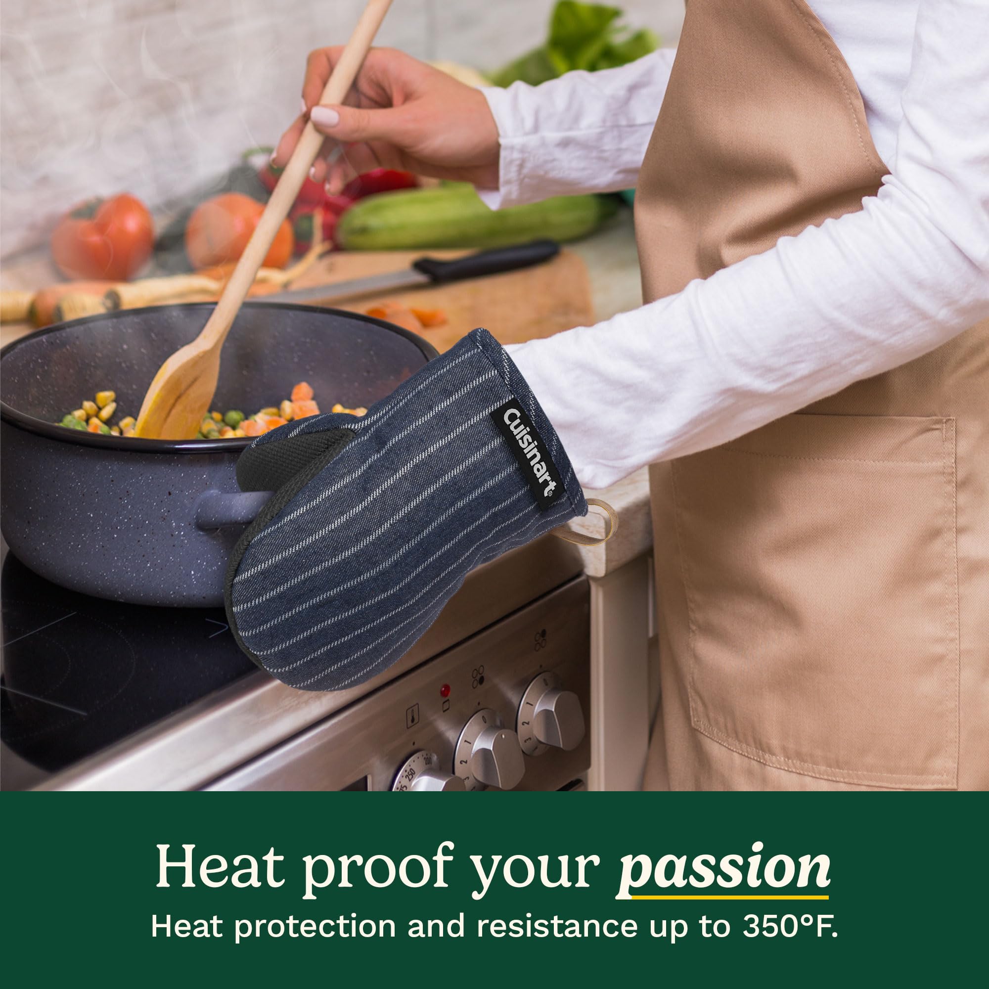 Cuisinart Heritage Mini Oven Mitts – 5.5” x 7” Heat-Resistant Kitchen Mitts for Oven with Non-Slip Neoprene Palm, Cotton Filling, and Faux Leather Loop – Durable Oven Mitt Set for Cooking & Baking - Image 3