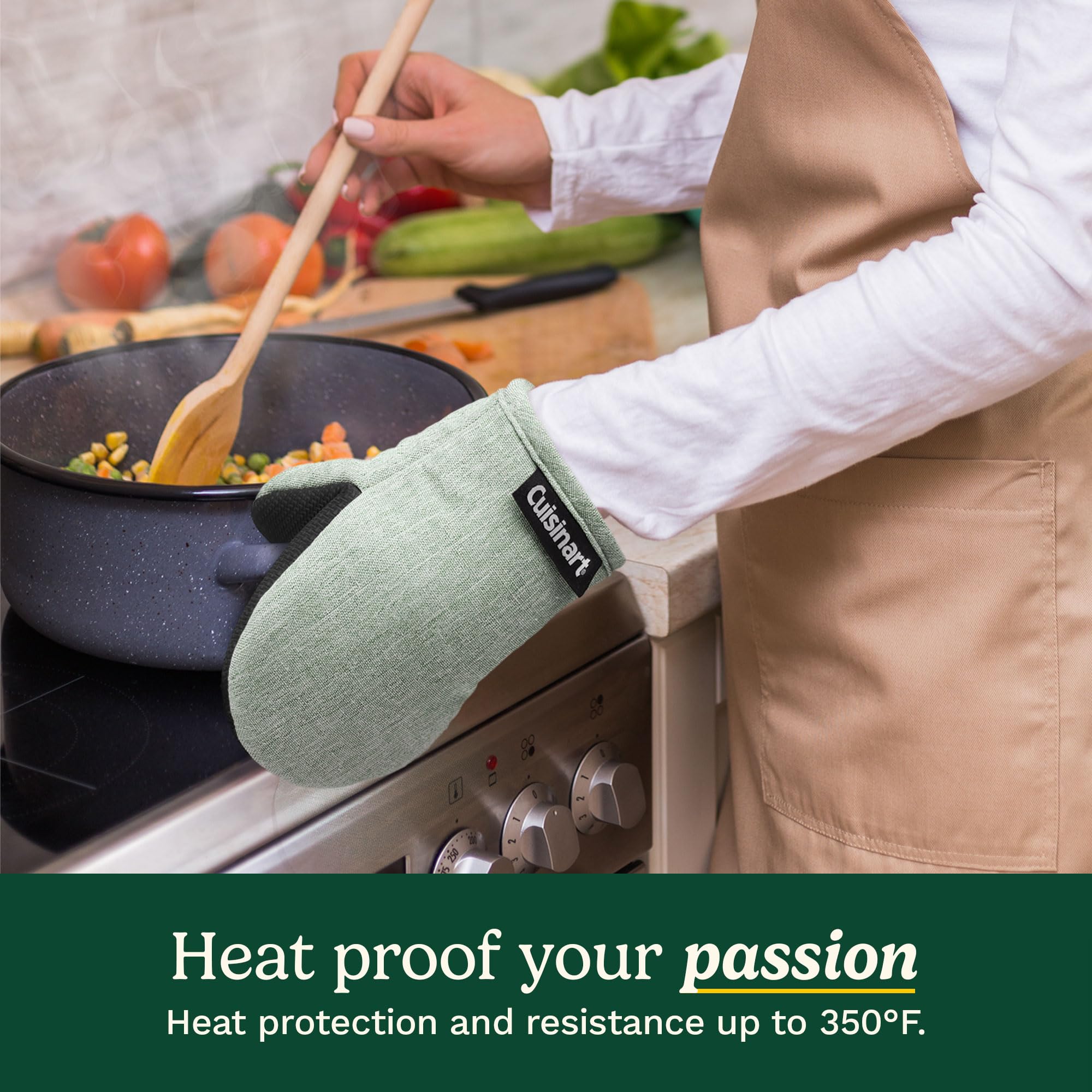 Cuisinart Mini Oven Mitts – 5.5” x 7” Heat-Resistant Kitchen Mitts for Oven with Non-Slip Neoprene Palm, Cotton Filling, and Fabric Loop – Durable Oven Mitt Set for Cooking & Baking (Chambray) - Image 3