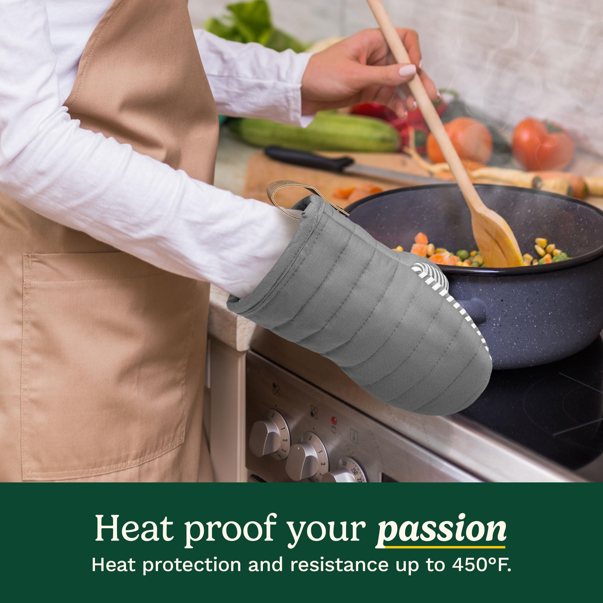 Cuisinart Mini Oven Mitts – 5.5” x 8” Heat-Resistant Kitchen Mitts for Oven with Non-Slip Printed Silicone, Cotton Filling, and Faux Leather Loop – Durable Oven Mitt Set for Cooking & Baking (Horizon) - Image 3