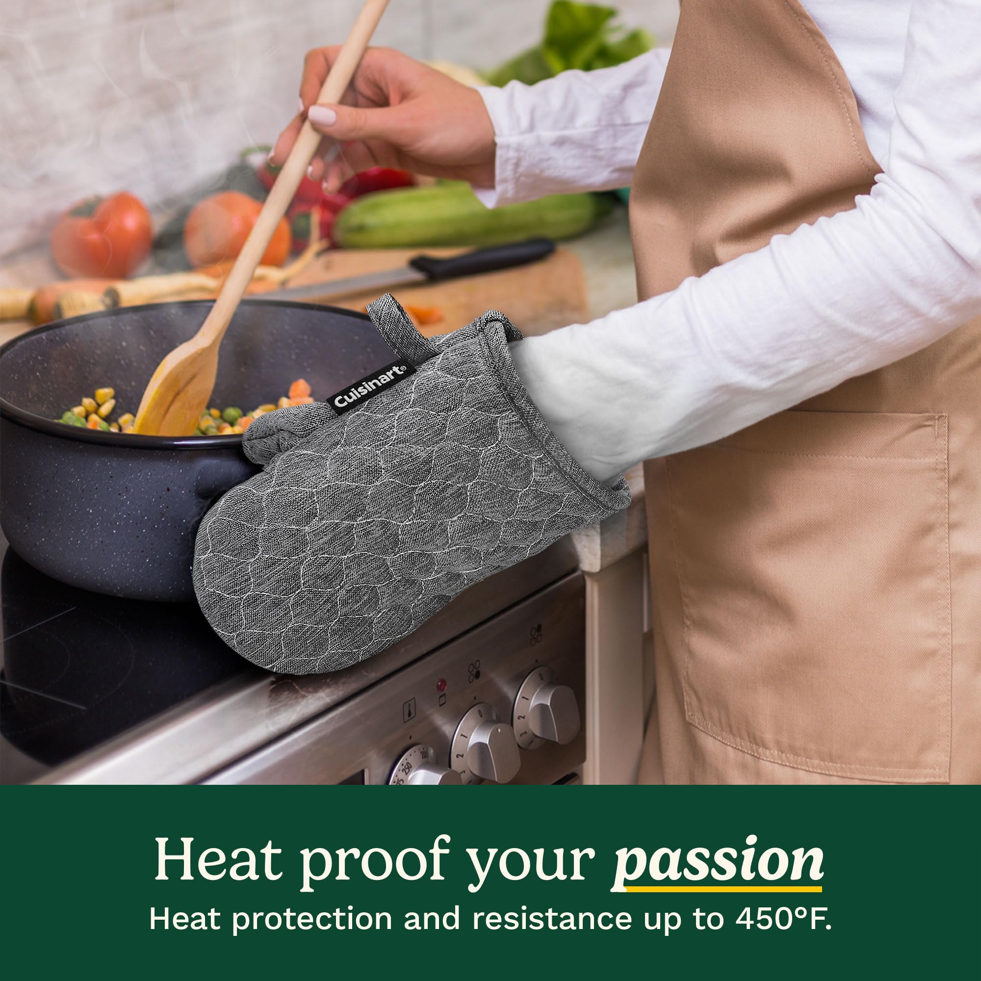 Cuisinart ShieldPro Silicone Oven Mitts – 5” x 8.5” Heat-Resistant Mini Kitchen Mitts for Oven with Non-Slip 100% Silicone Palm, Cotton Filling, and Hanging Loop (Black) - Image 3