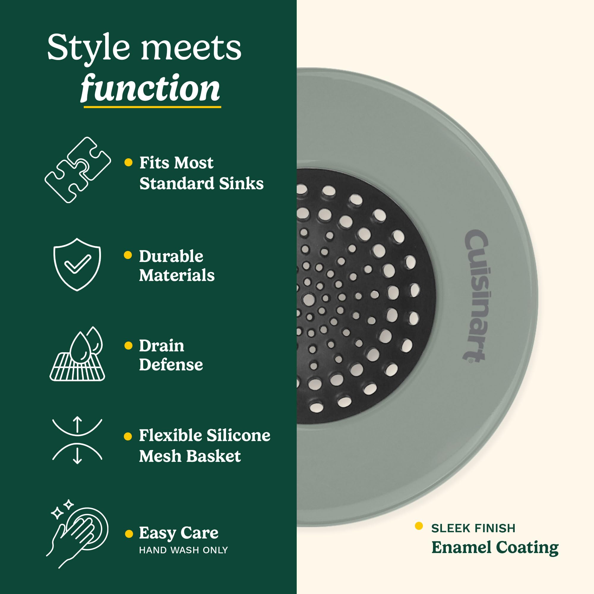 Cuisinart Sink Strainers- 2 Pack Kitchen Sink Drain Strainer & Food Catcher with Enamel-Coated Stainless Steel Rim and Silicone Base, Fits Standard 3.5" Drains, Outer Diameter 4.35", Scratch-Safe - Image 4