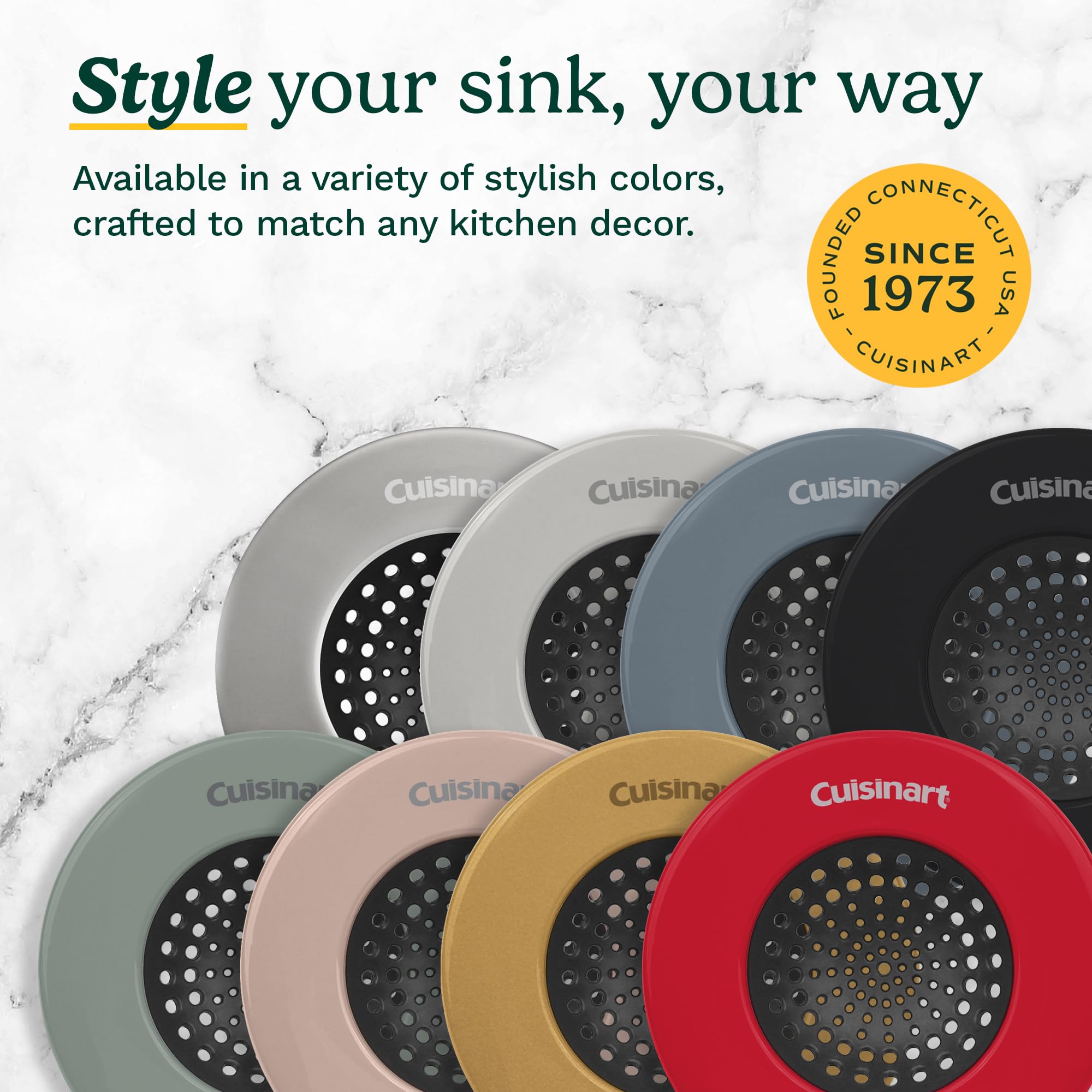 Cuisinart Sink Strainers- 2 Pack Kitchen Sink Drain Strainer & Food Catcher with Enamel-Coated Stainless Steel Rim and Silicone Base, Fits Standard 3.5" Drains, Outer Diameter 4.35", Scratch-Safe - Image 6