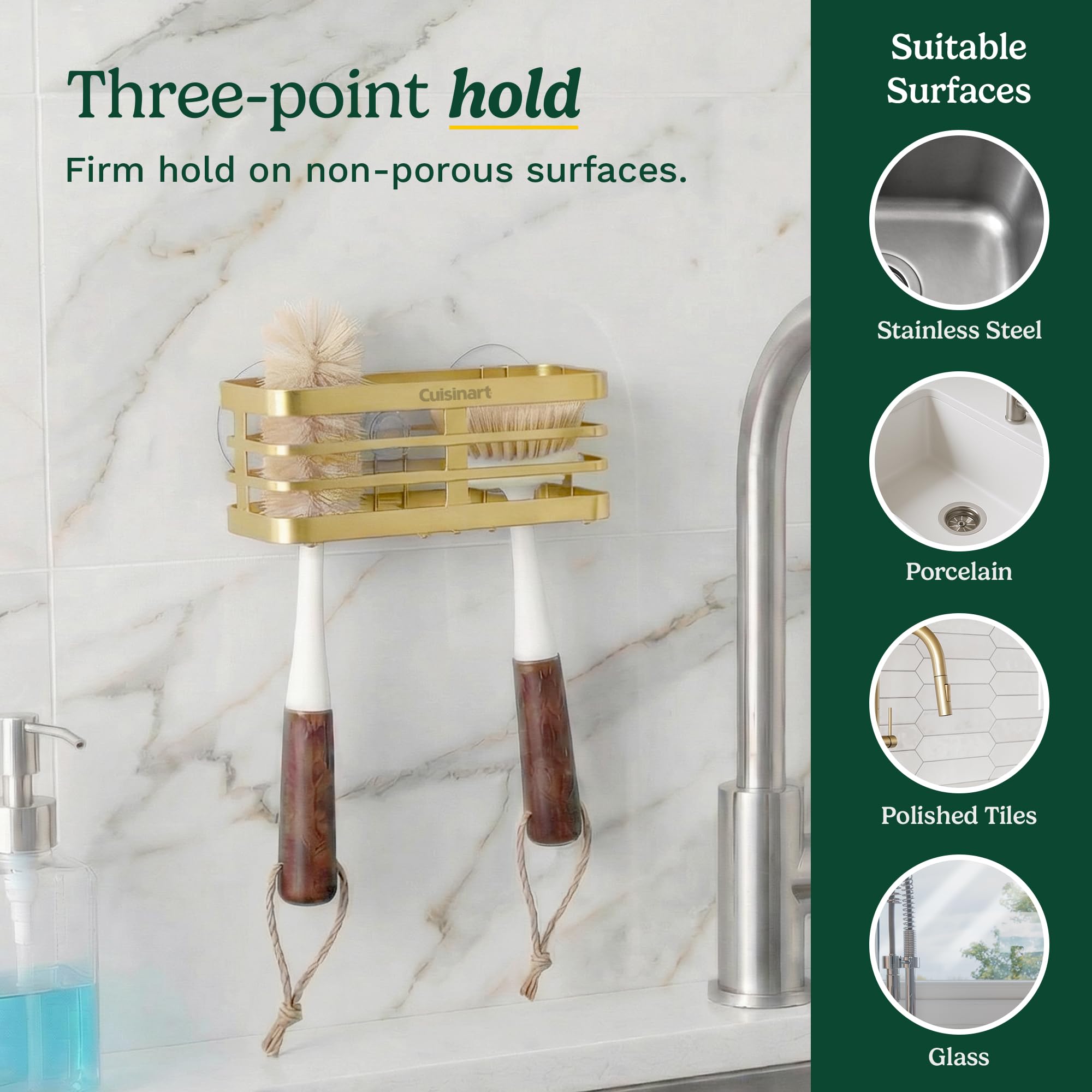 Cuisinart Sponge Holder for Kitchen Sink—Metal Sink Caddy with Triple Suction Cups, Kitchen Sink Organizer, Organization and Storage for Sponges, Brushes, Soap & Cleaning Accessories - Image 3