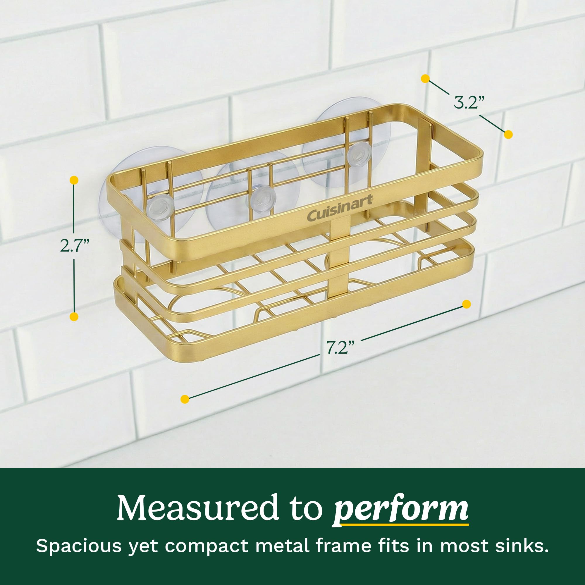 Cuisinart Sponge Holder for Kitchen Sink—Metal Sink Caddy with Triple Suction Cups, Kitchen Sink Organizer, Organization and Storage for Sponges, Brushes, Soap & Cleaning Accessories - Image 6