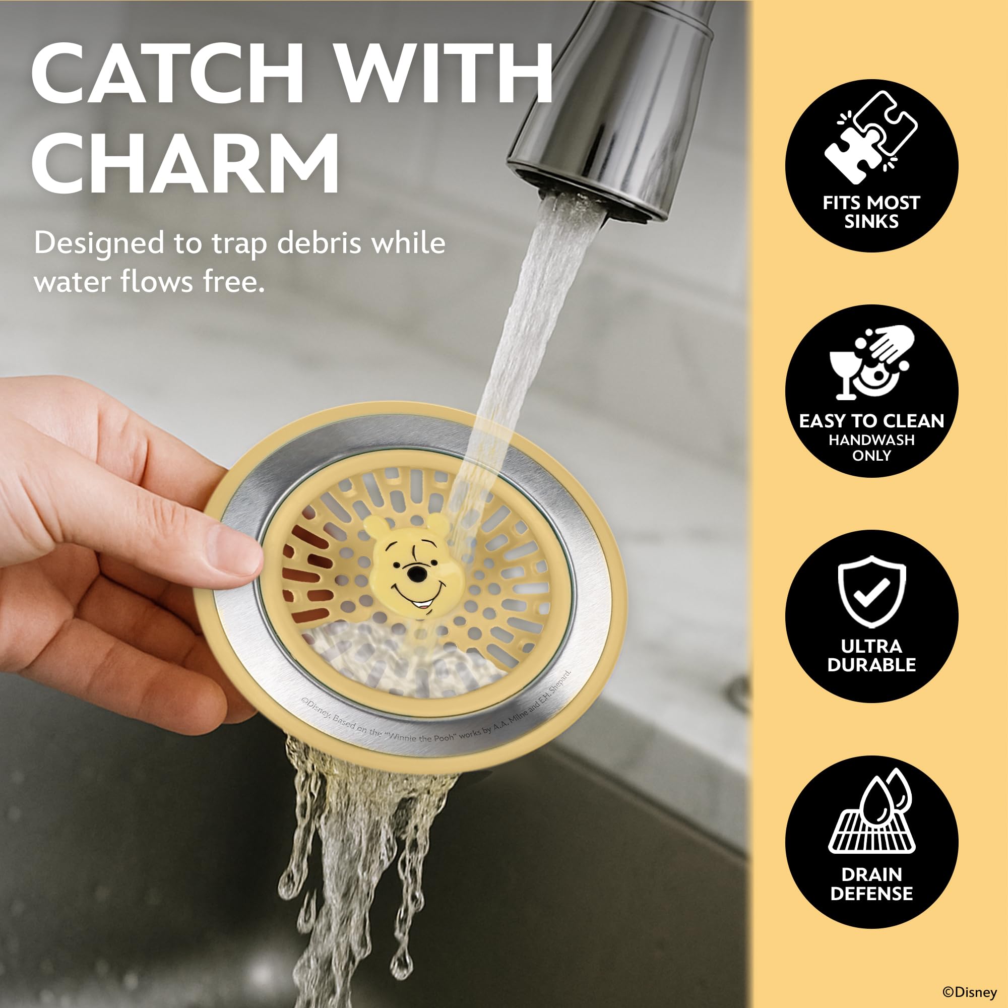 Disney 3-in-1 Kitchen Sink Accessories Set – Sink Drain Strainer, Dish Sponge, & Silicone Sink Tray – Featuring Stitch & Winnie the Pooh - Image 5