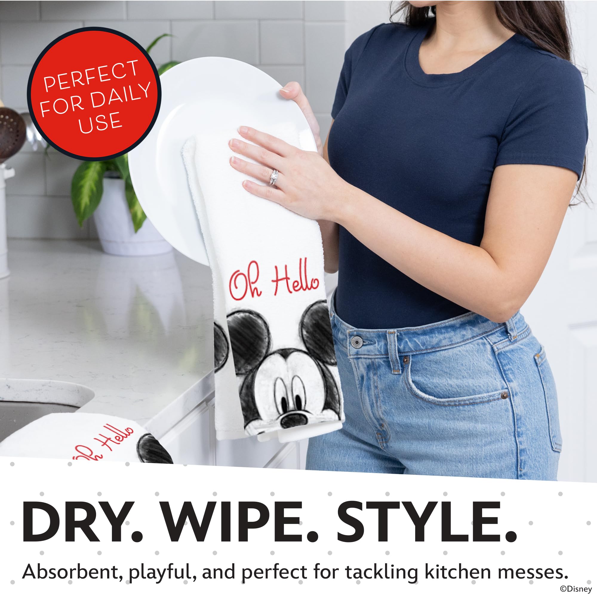 Disney Kitchen Towels & Oven Mitts Set – 4 Piece Bundle with 2 Cotton Dish Towels/Hand Towels & 2 Heat Resistant Mini Oven Mitts (Pot Holders) – Absorbent Kitchen Décor Gift Set–Mickey, Stitch & Pooh - Image 4