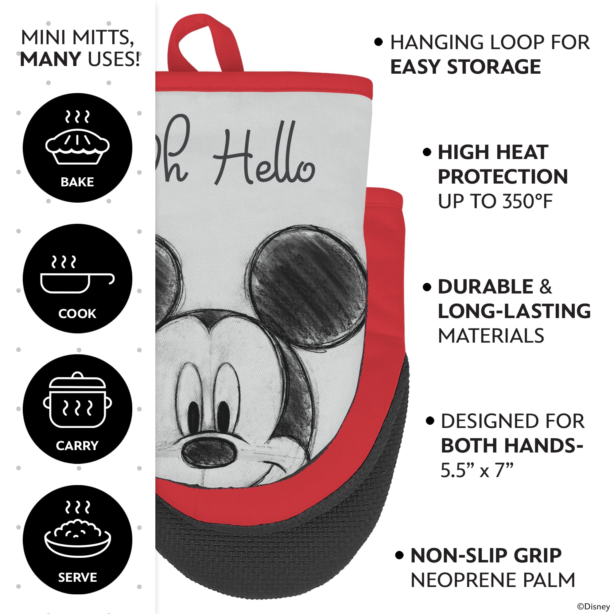 Disney Kitchen Towels & Oven Mitts Set – 4 Piece Bundle with 2 Cotton Dish Towels/Hand Towels & 2 Heat Resistant Mini Oven Mitts (Pot Holders) – Absorbent Kitchen Décor Gift Set–Mickey, Stitch & Pooh - Image 5