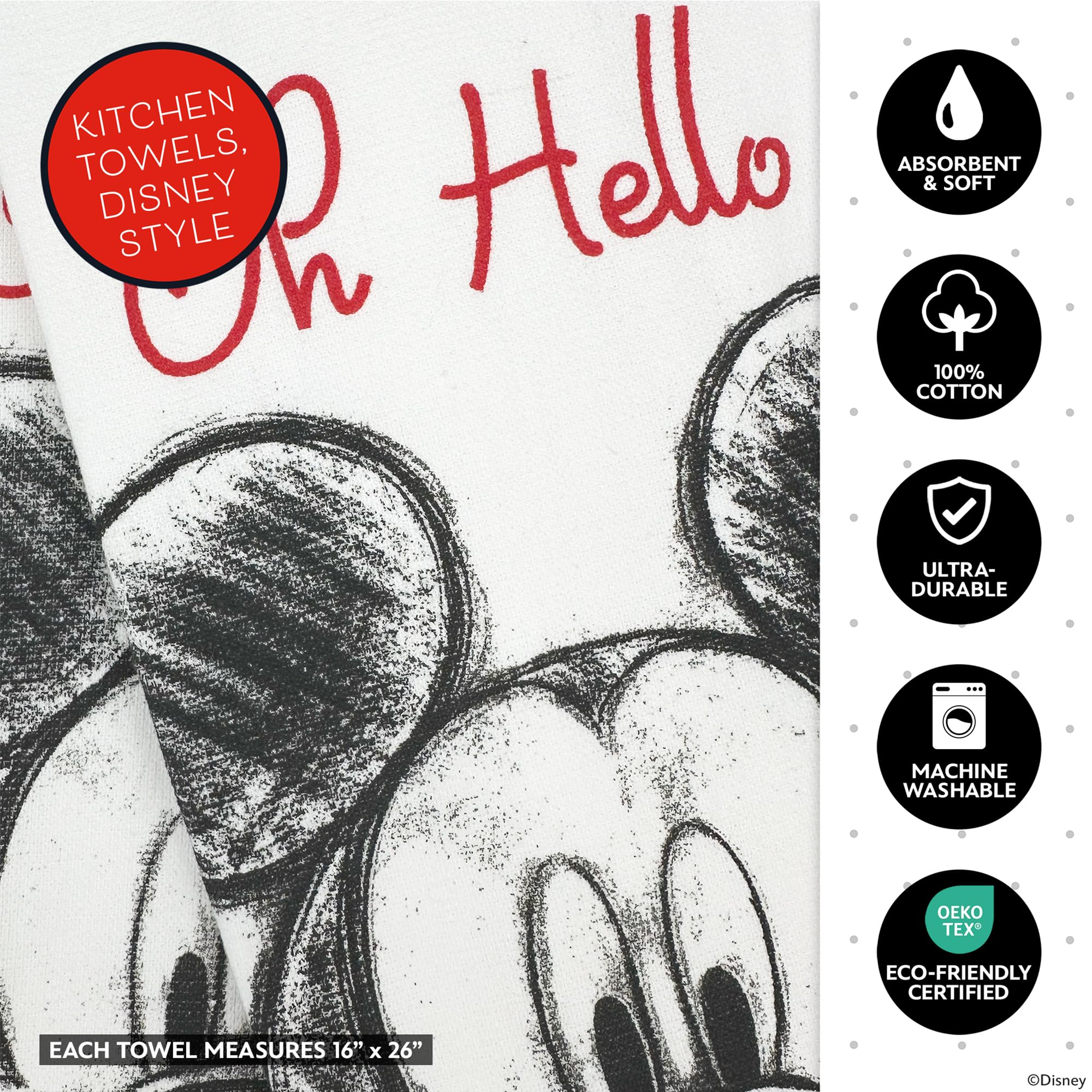 Disney Kitchen Towels & Oven Mitts Set – 4 Piece Bundle with 2 Cotton Dish Towels/Hand Towels & 2 Heat Resistant Mini Oven Mitts (Pot Holders) – Absorbent Kitchen Décor Gift Set–Mickey, Stitch & Pooh - Image 6