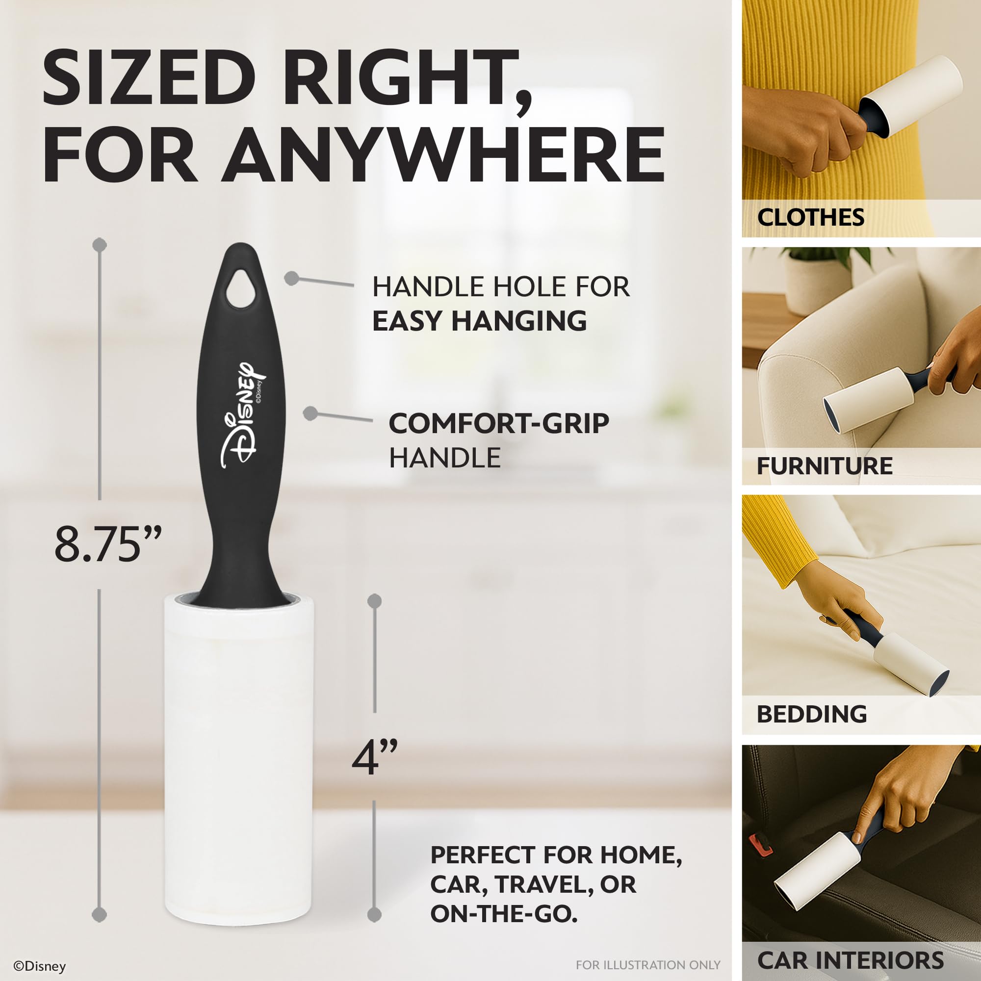 Disney Lint Rollers – 3 Pack Extra Sticky Lint Roller for Pet Hair Removal – 180 Sheets – Lint Brush & Pet Hair Removal Tool for Clothes, Bedding, Laundry, Furniture – Mickey, Stitch & Pooh - Image 6