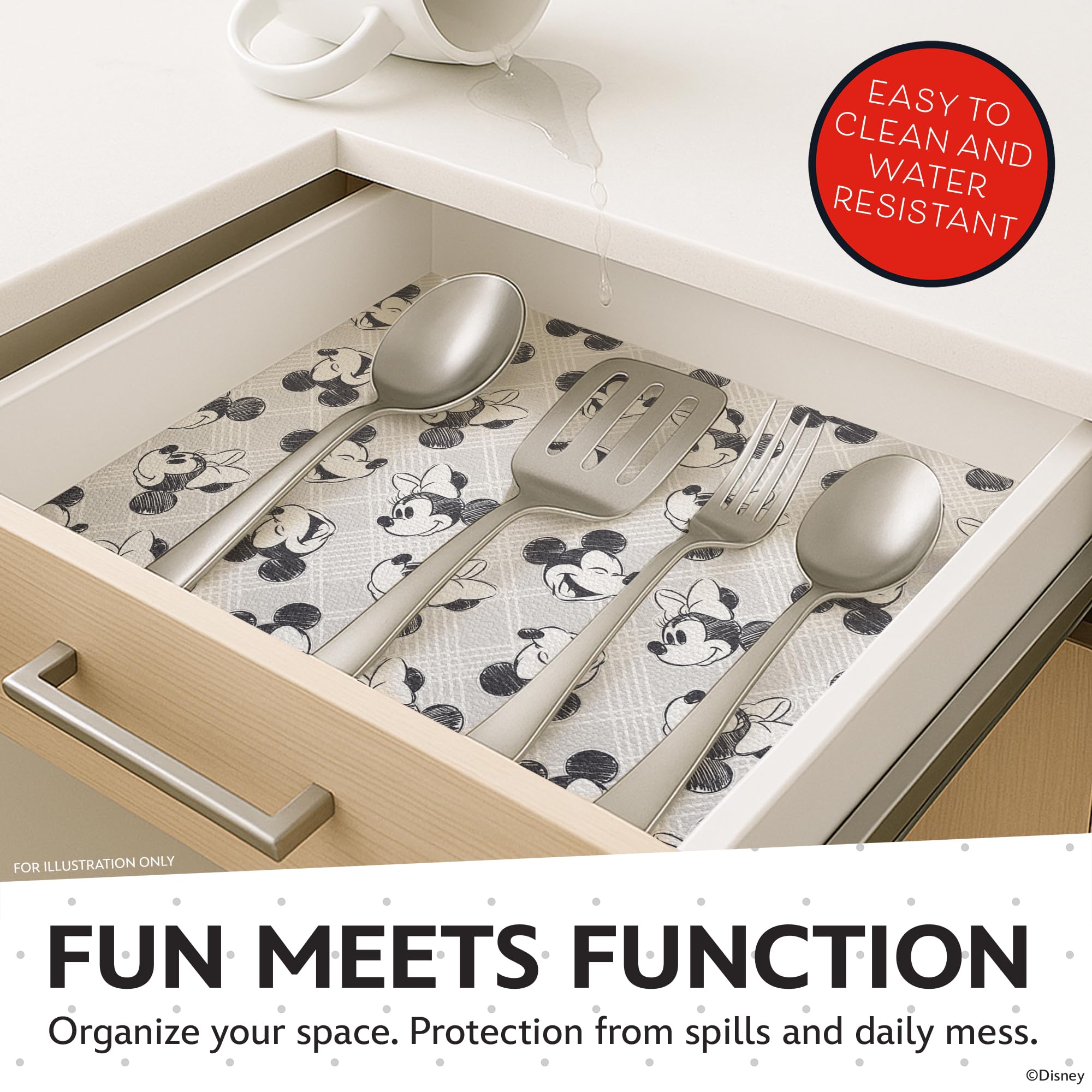 Disney Non Adhesive Shelf Liner – 18”x 10 ft Water-Resistant Drawer Liners for Kitchen Cabinets, Pantry, Fridge & Dressers – Easy Cut Cabinet Liner Roll- Mickey Mouse, Stitch & Winnie The Pooh - Image 3