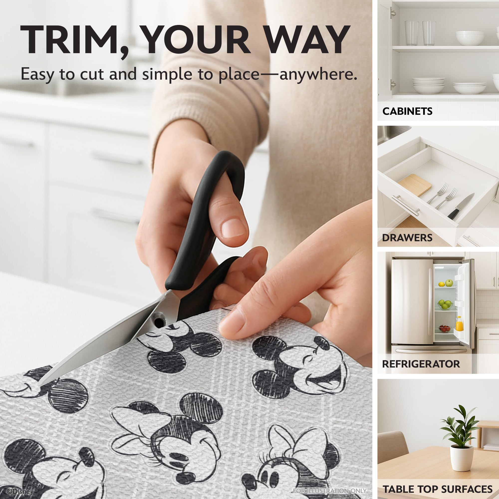 Disney Non Adhesive Shelf Liner – 18”x 10 ft Water-Resistant Drawer Liners for Kitchen Cabinets, Pantry, Fridge & Dressers – Easy Cut Cabinet Liner Roll- Mickey Mouse, Stitch & Winnie The Pooh - Image 4
