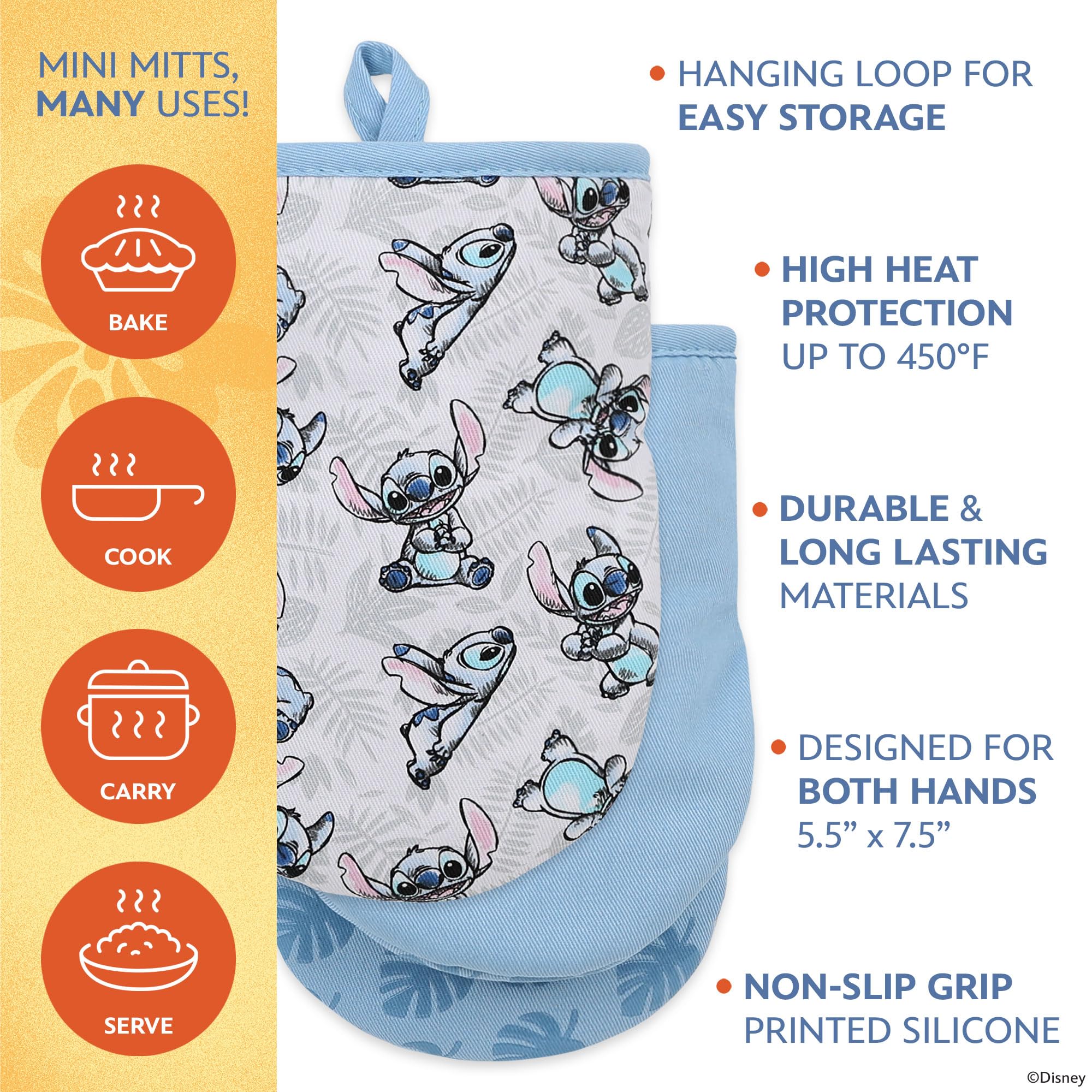 Disney Oven Mitts - 5.5” x 7.5” Heat-Resistant Mini Oven Mitts with Non-Slip Printed Silicone Disney Silhouettes - Pot Holders for Kitchen- Mickey & Minnie, Stich, Winnie the Pooh - Image 6