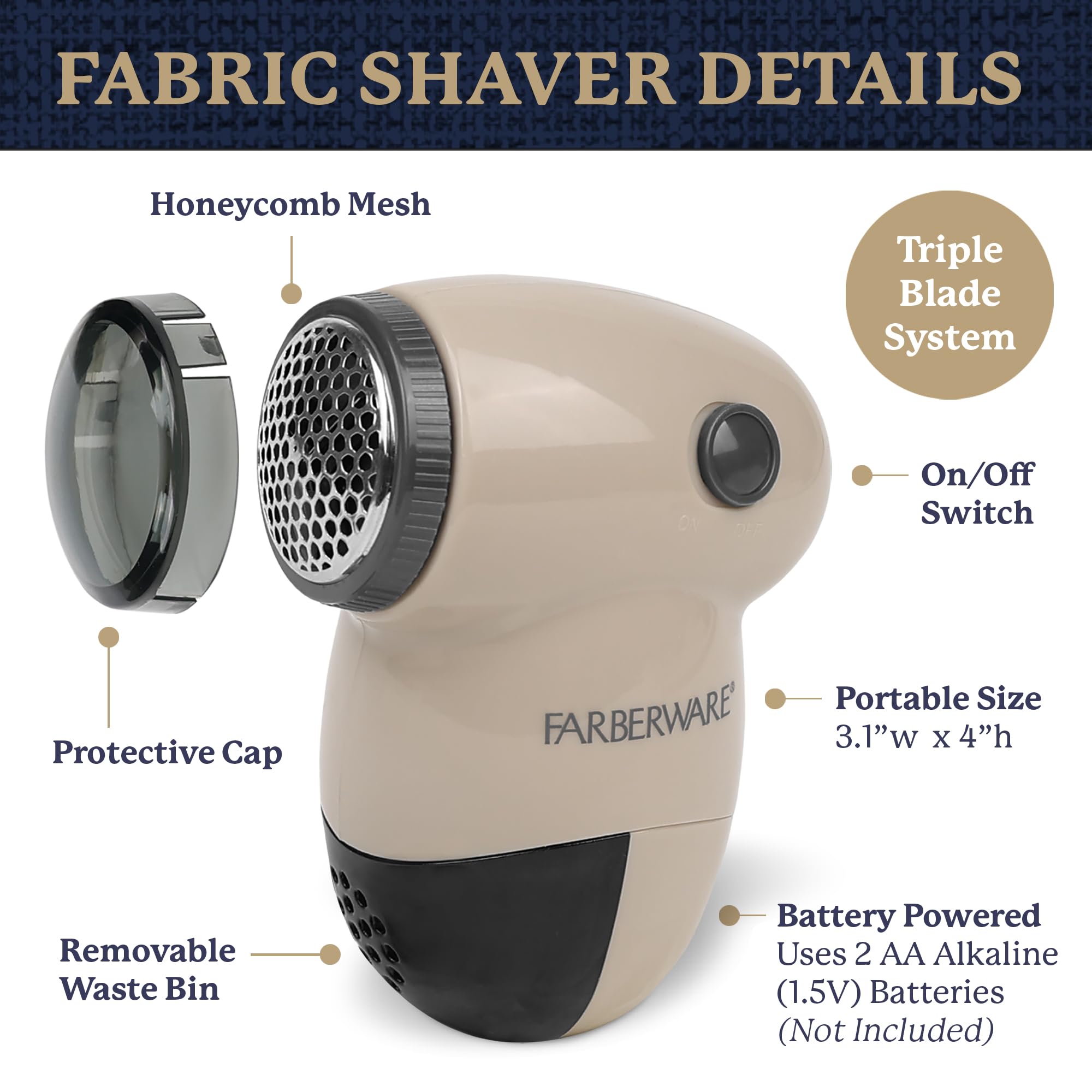 Farberware Fabric Shaver & Lint Remover for Clothes – Battery Operated Lint Shaver with Triple Blades, Sweater Shaver to Remove Pilling for Clothing, Couch, Furniture, Fuzz, Lint Balls - Image 6