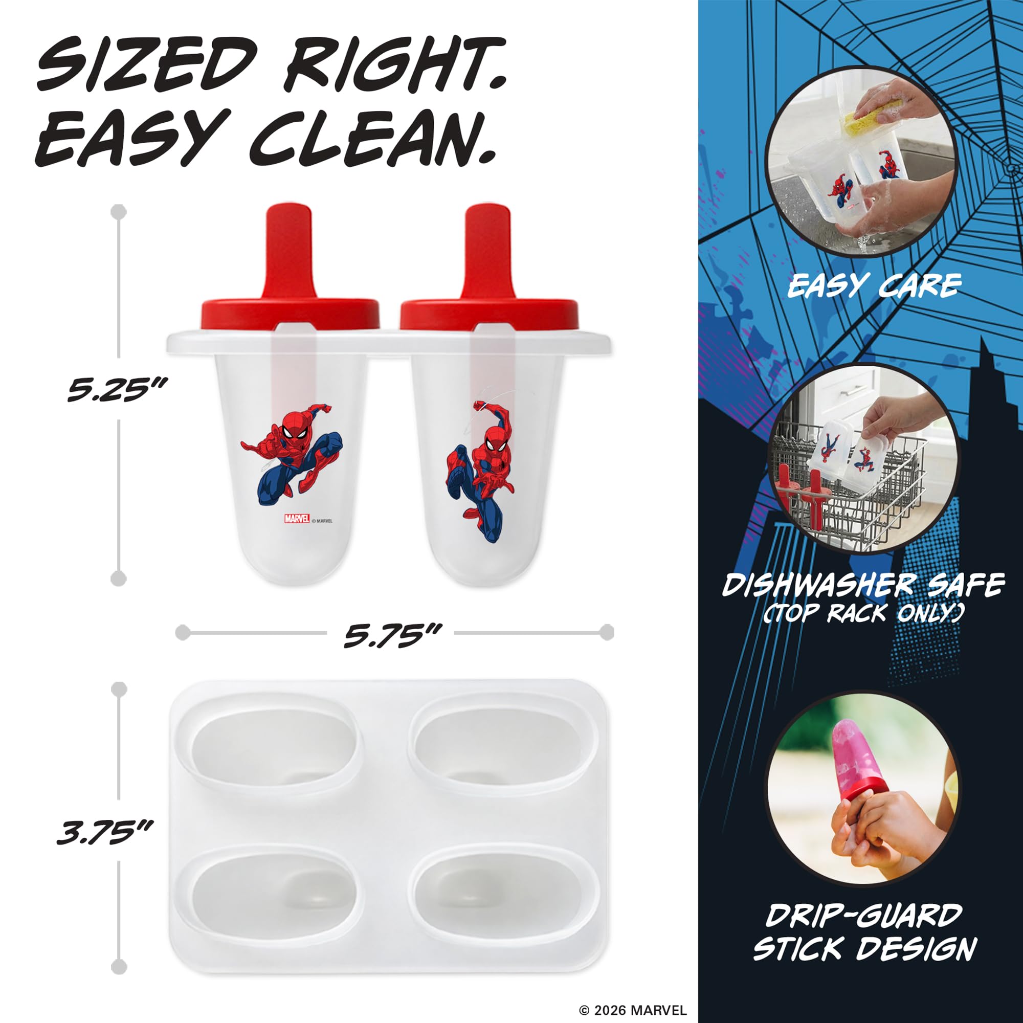 Marvel Popsicle Molds–4 Reusable Popsicles Molds Featuring Spiderman Characters, BPA-Free Plastic Ice Pop Mold and Popsicle Maker for Frozen Treats, Juice, Yogurt & Ice Cream, Easy Clean - Image 5