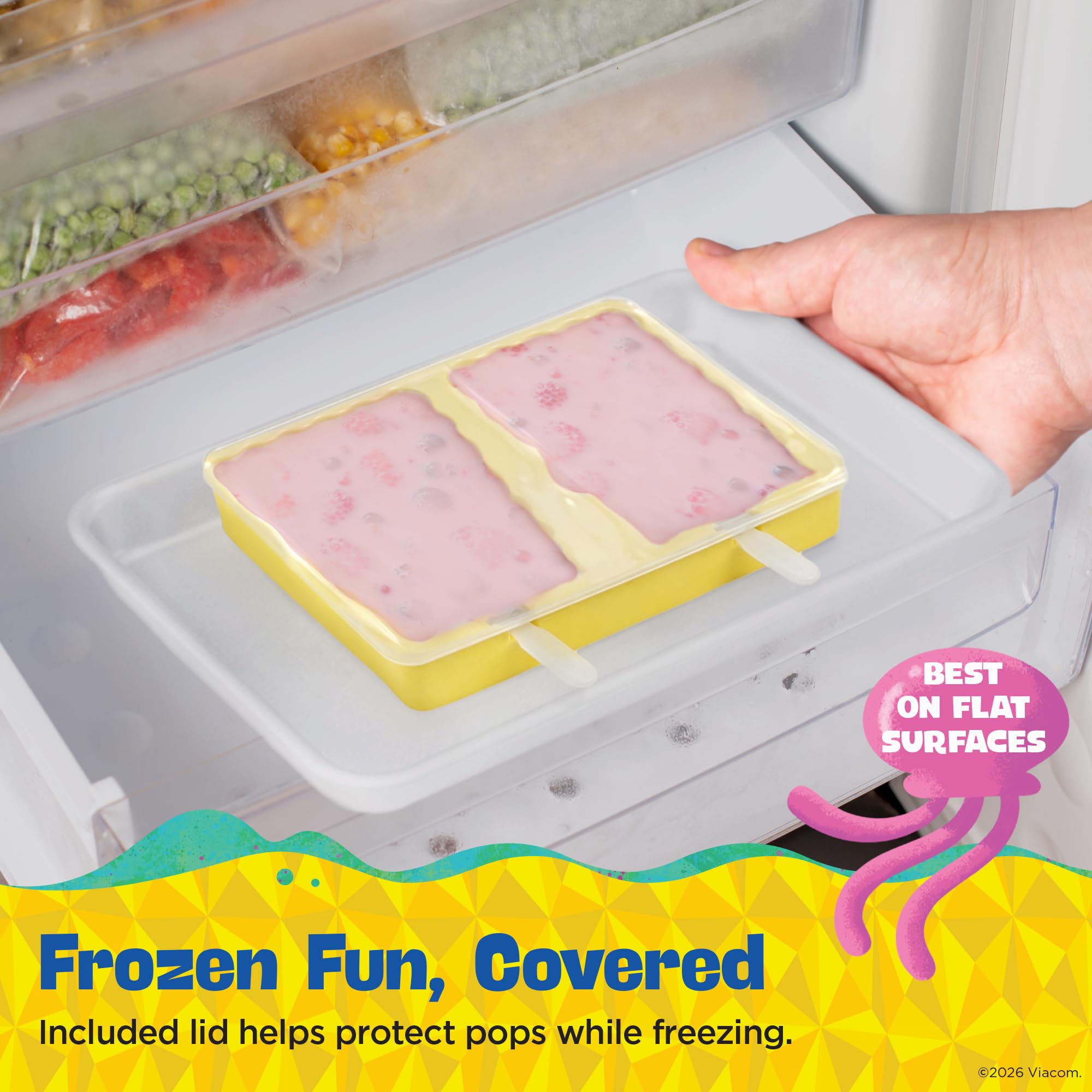 Nickelodeon Silicone Popsicle Molds with Lid–Compact BPA-Free Popsicle Maker Featuring SpongeBob, Flexible Ice Pop & Ice Cream Molds with Sticks, Dishwasher Safe, 2 Mold Set for Homemade Frozen Treats - Image 3