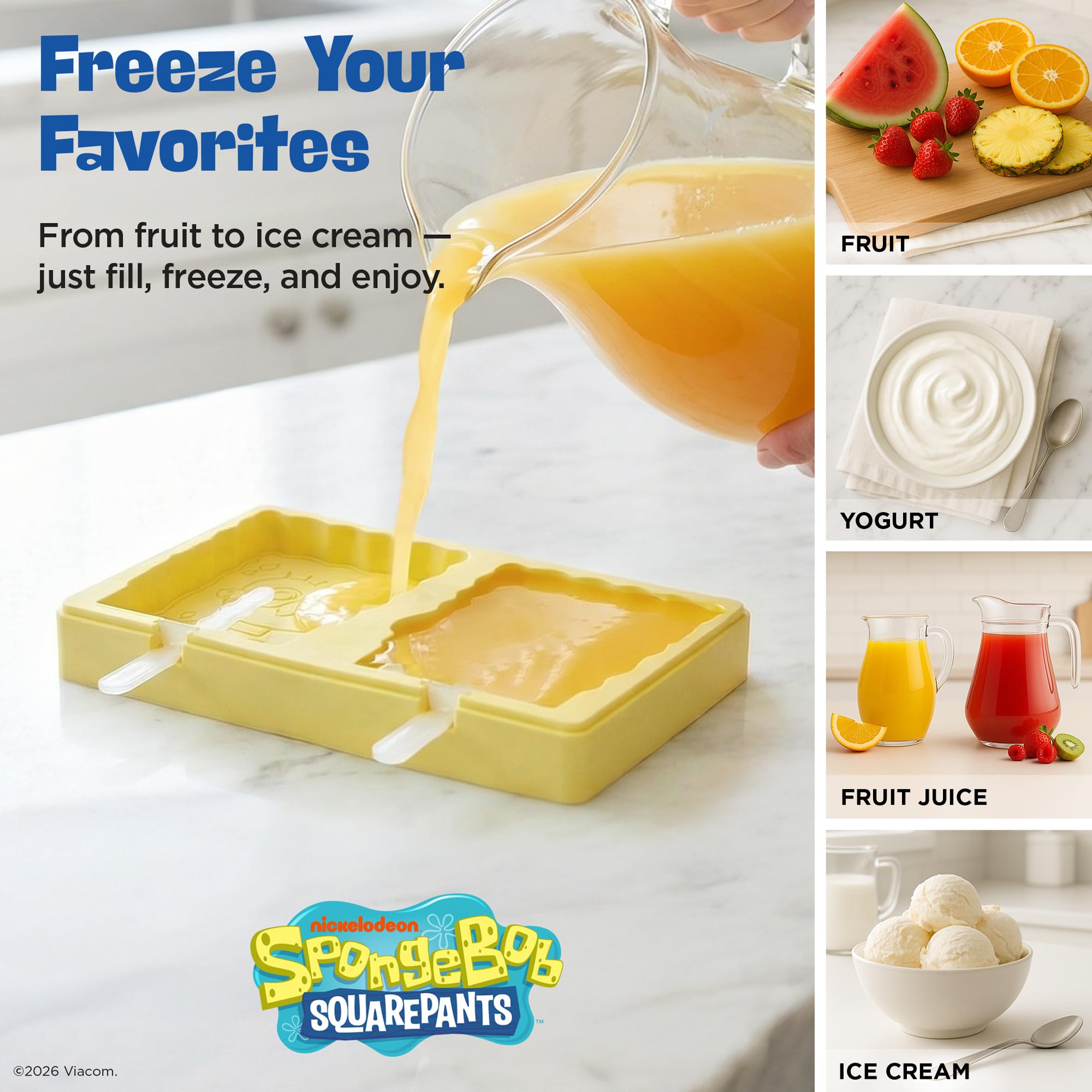 Nickelodeon Silicone Popsicle Molds with Lid–Compact BPA-Free Popsicle Maker Featuring SpongeBob, Flexible Ice Pop & Ice Cream Molds with Sticks, Dishwasher Safe, 2 Mold Set for Homemade Frozen Treats - Image 4