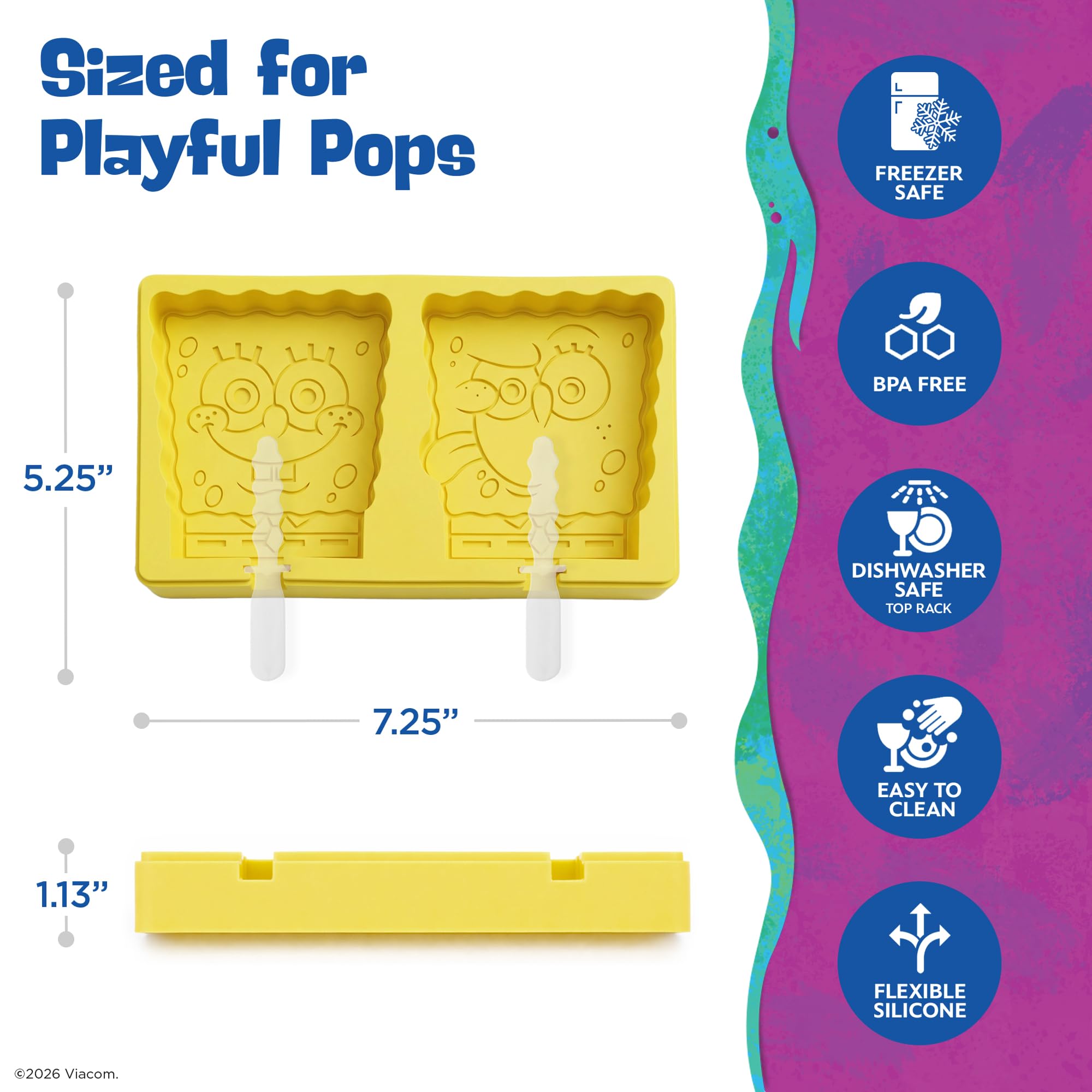 Nickelodeon Silicone Popsicle Molds with Lid–Compact BPA-Free Popsicle Maker Featuring SpongeBob, Flexible Ice Pop & Ice Cream Molds with Sticks, Dishwasher Safe, 2 Mold Set for Homemade Frozen Treats - Image 5